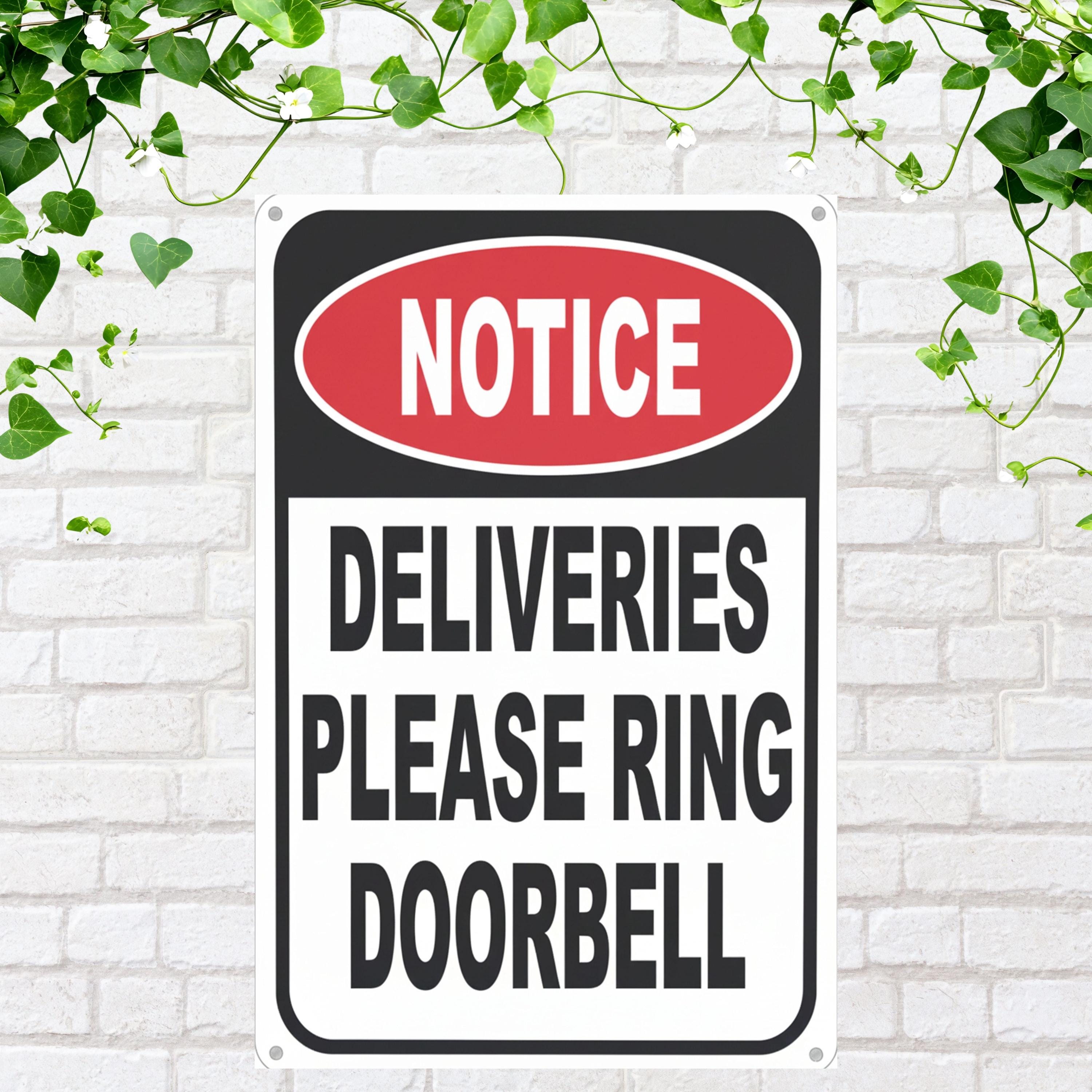 Deliveries Please Ring Doorbell Sign, Notice Metal Plaque, Business Entry Signage
