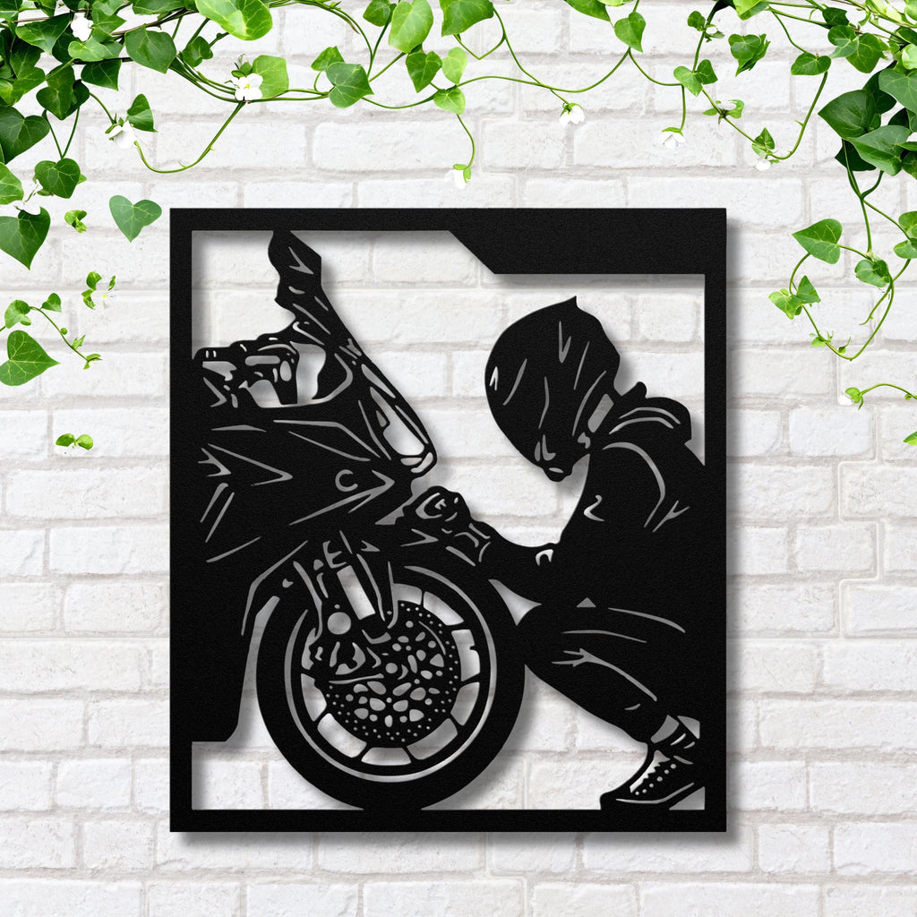 Biker and Motorcycle Metal Wall Art | Garage Decor | Motorbike Rider Gift | Man Cave Sign | Sport Bike Die Cut