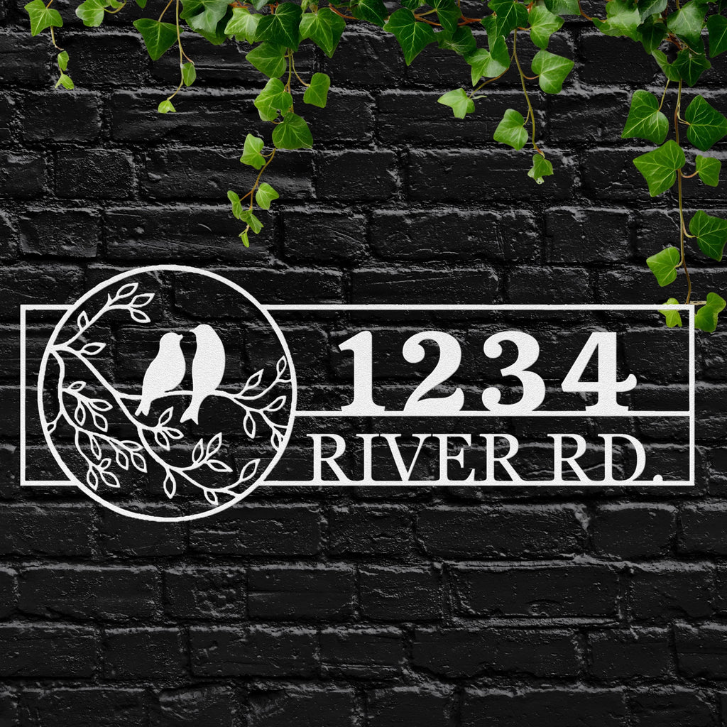 Personalized Address Sign Love Birds | Custom House Number & Street Name Metal Art | Outdoor Die Cut Home Gift
