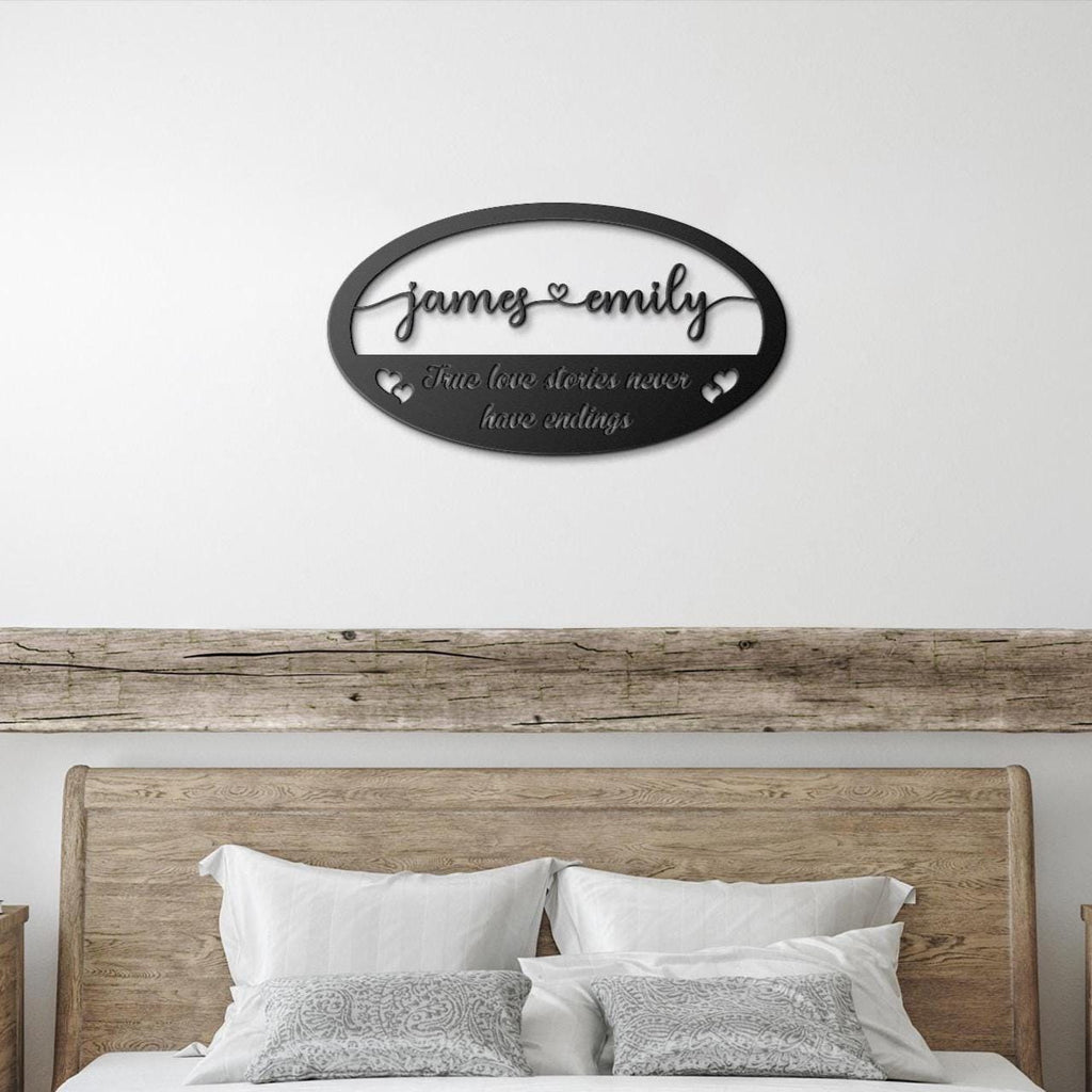 Custom Couple Name Metal Sign: Oval Steel Wall Art