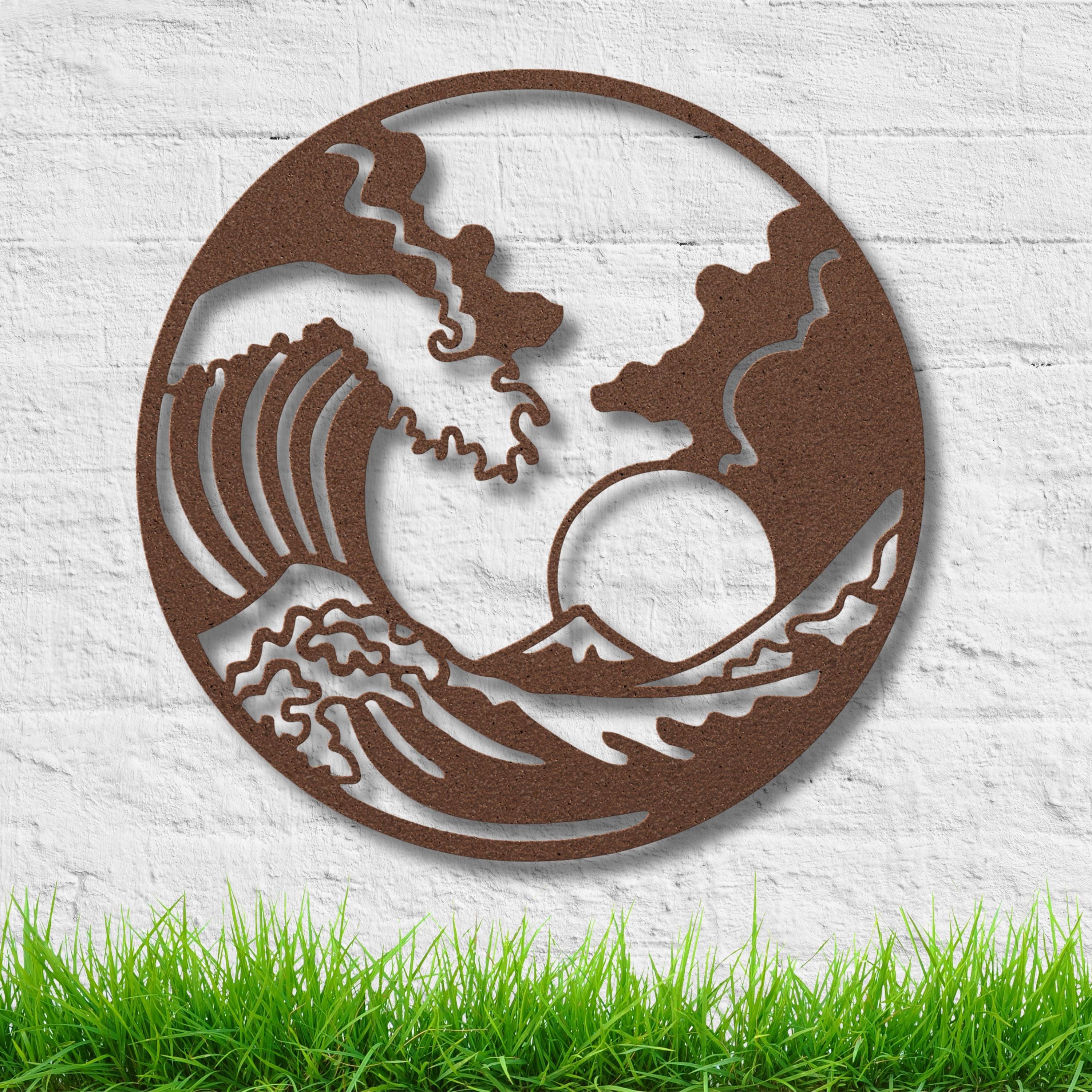 Wave Metal Wall Art, Japanese Coastal Decor