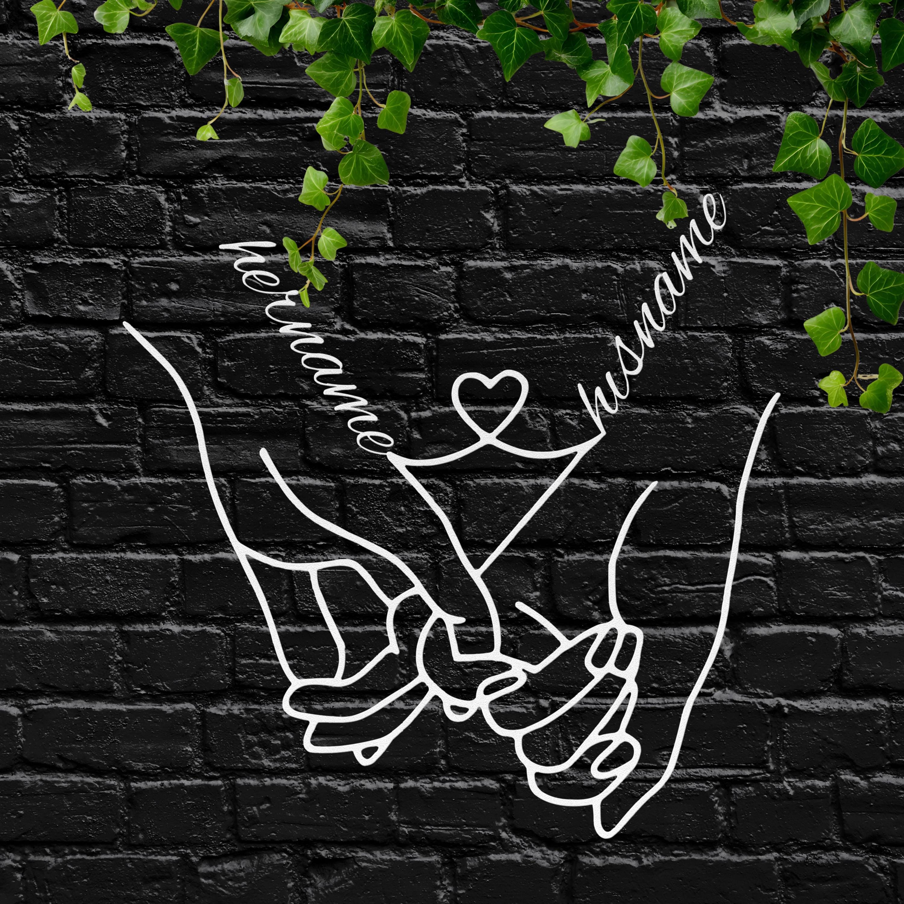 Personalized Couple Hands Metal Sign, Custom Name Wall Art