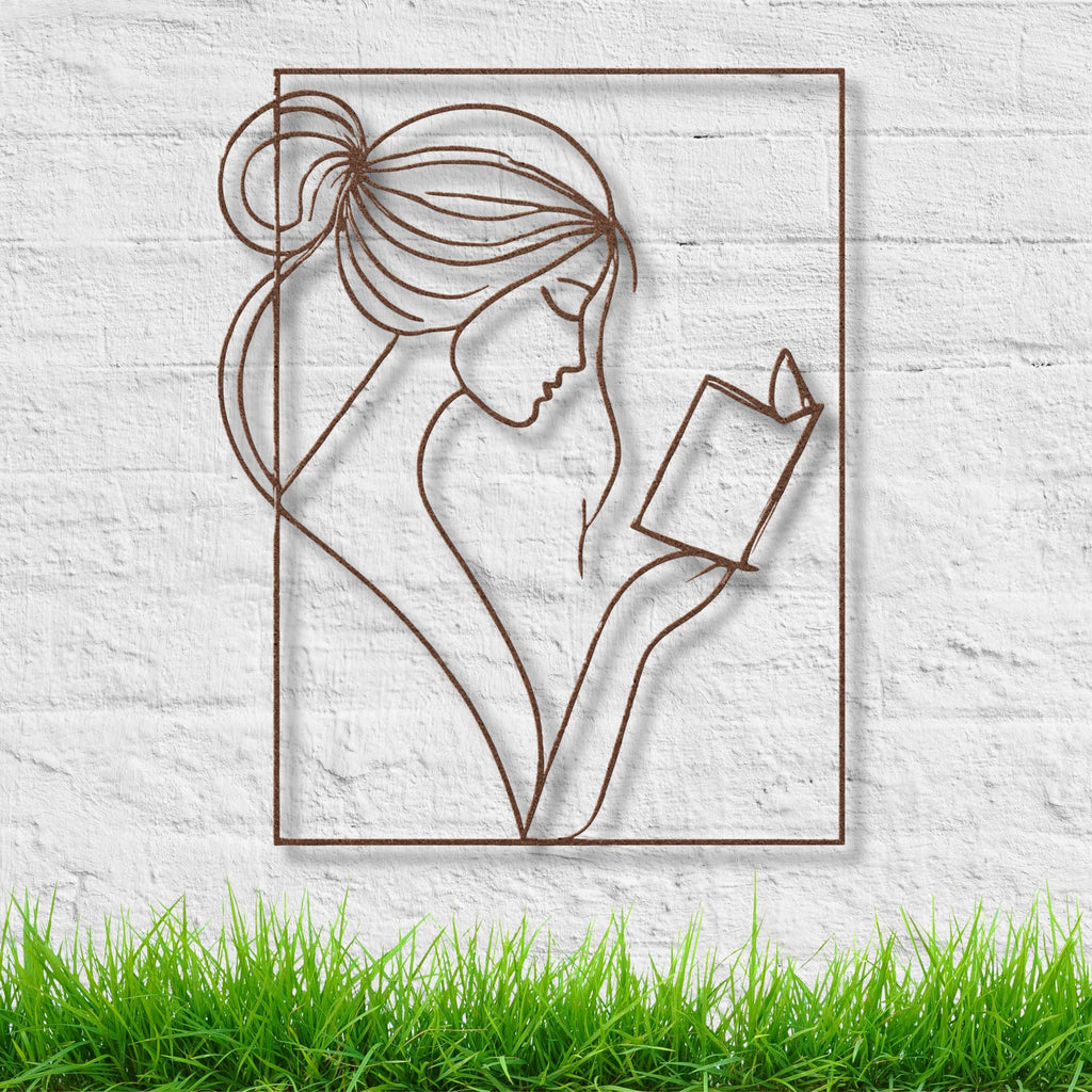 Woman Reading Metal Wall Art, Minimalist Line Art, Librarian Gift