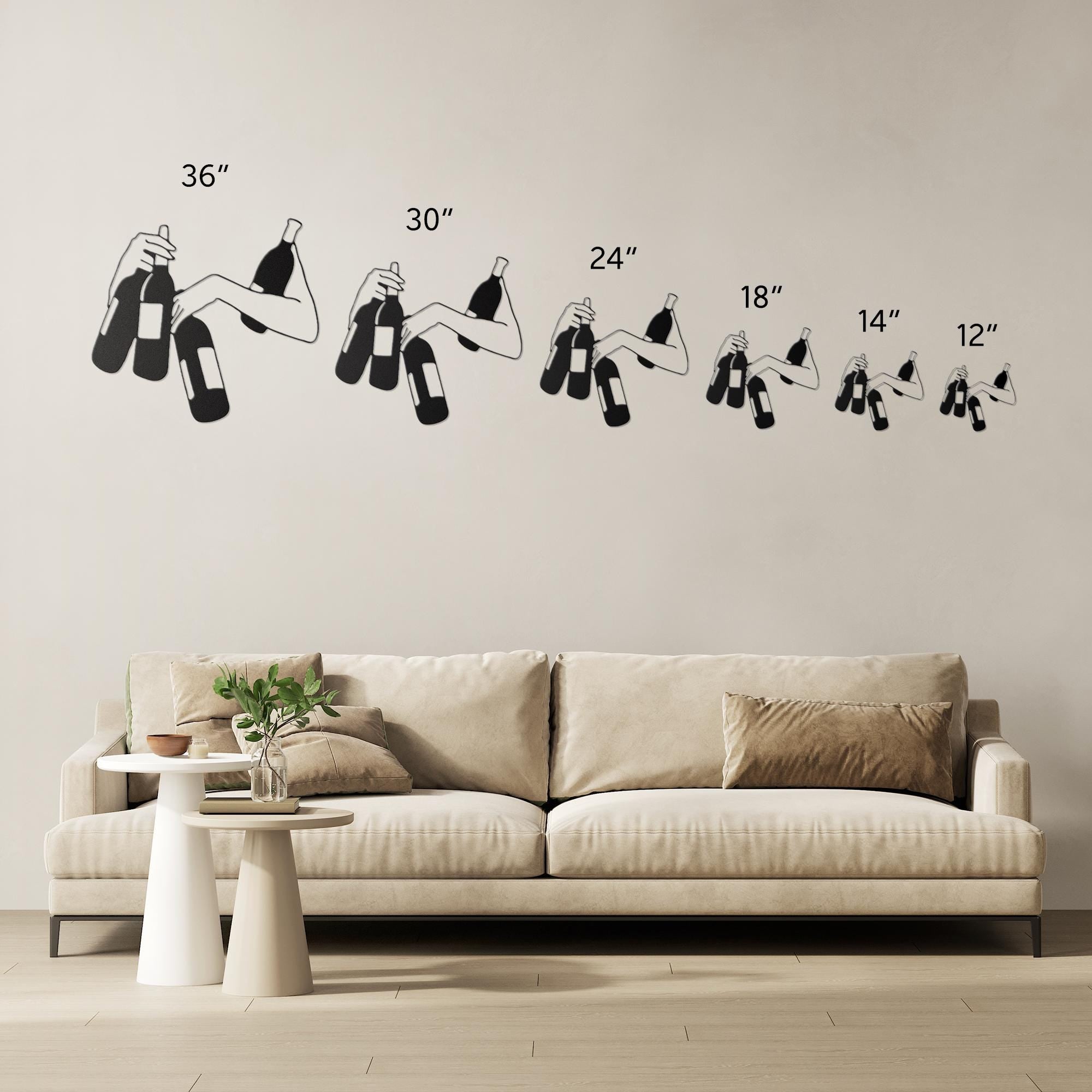 Hands Holding Wine Bottles Metal Art | Abstract Bar Decor Sign | Drink Enthusiast Silhouette | Kitchen or Cellar Wall Hanging