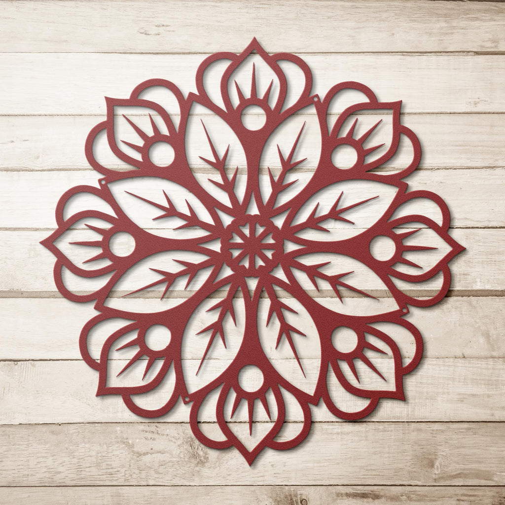Intricate Flower Mandala Metal Wall Art: Detailed Floral Geometric Design, Die-Cut Meditation Yoga Studio Decor, Zen Home Gift