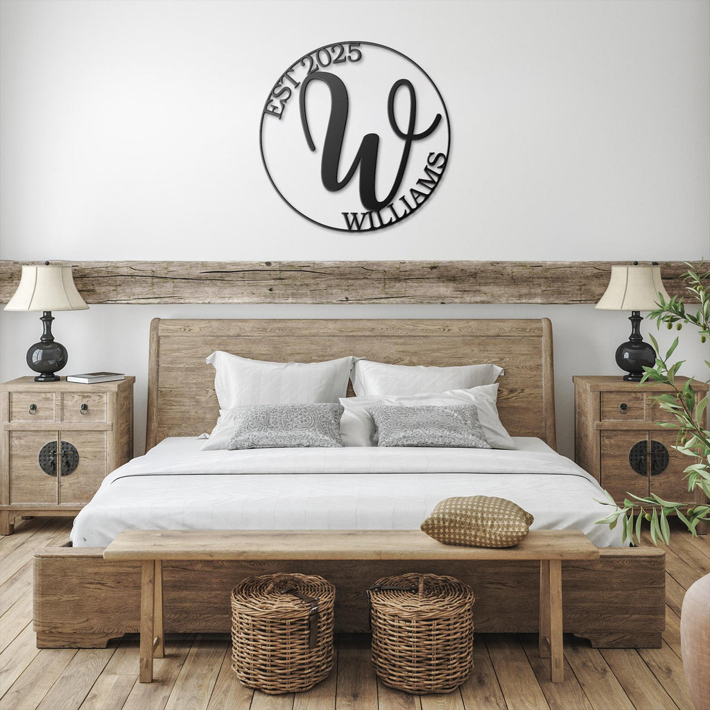 Family Monogram Sign - Personalized Metal Sign With Custom Initial Art & Established Date Decor