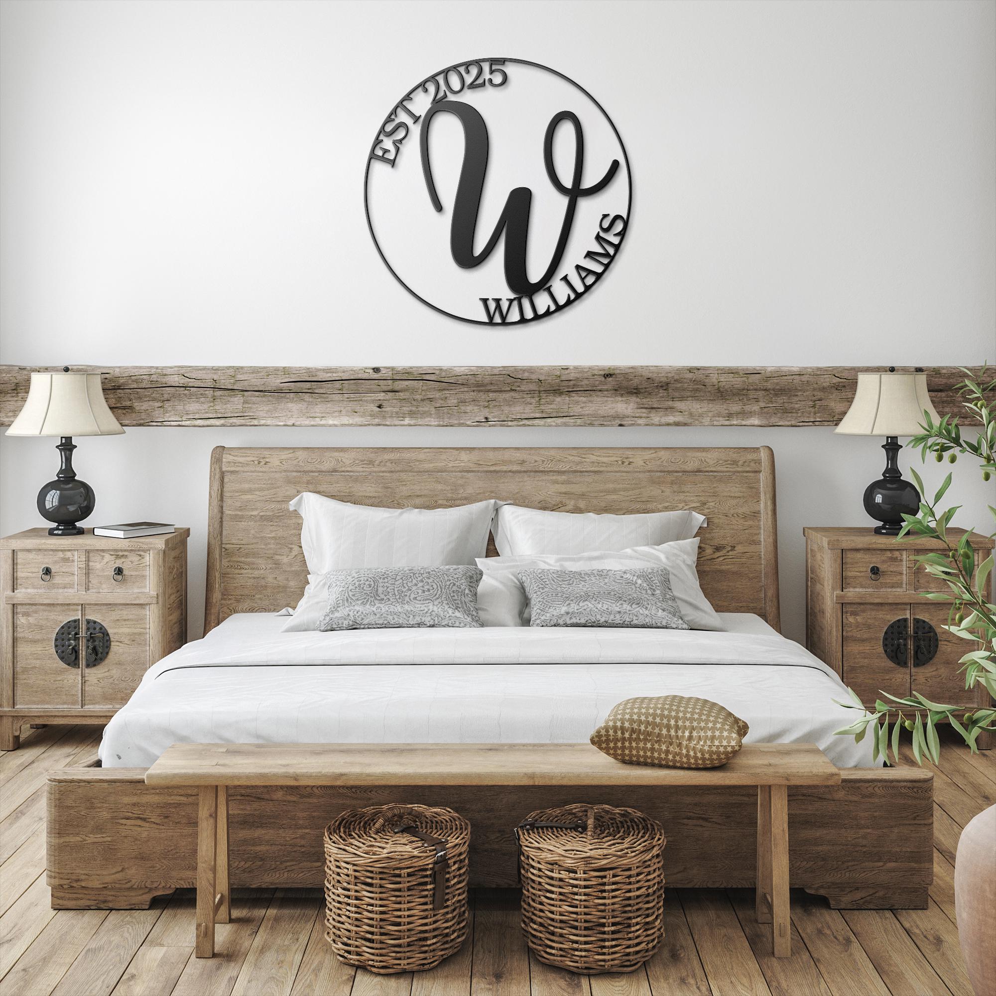 Family Monogram Sign - Personalized Metal Sign With Custom Initial Art & Established Date Decor