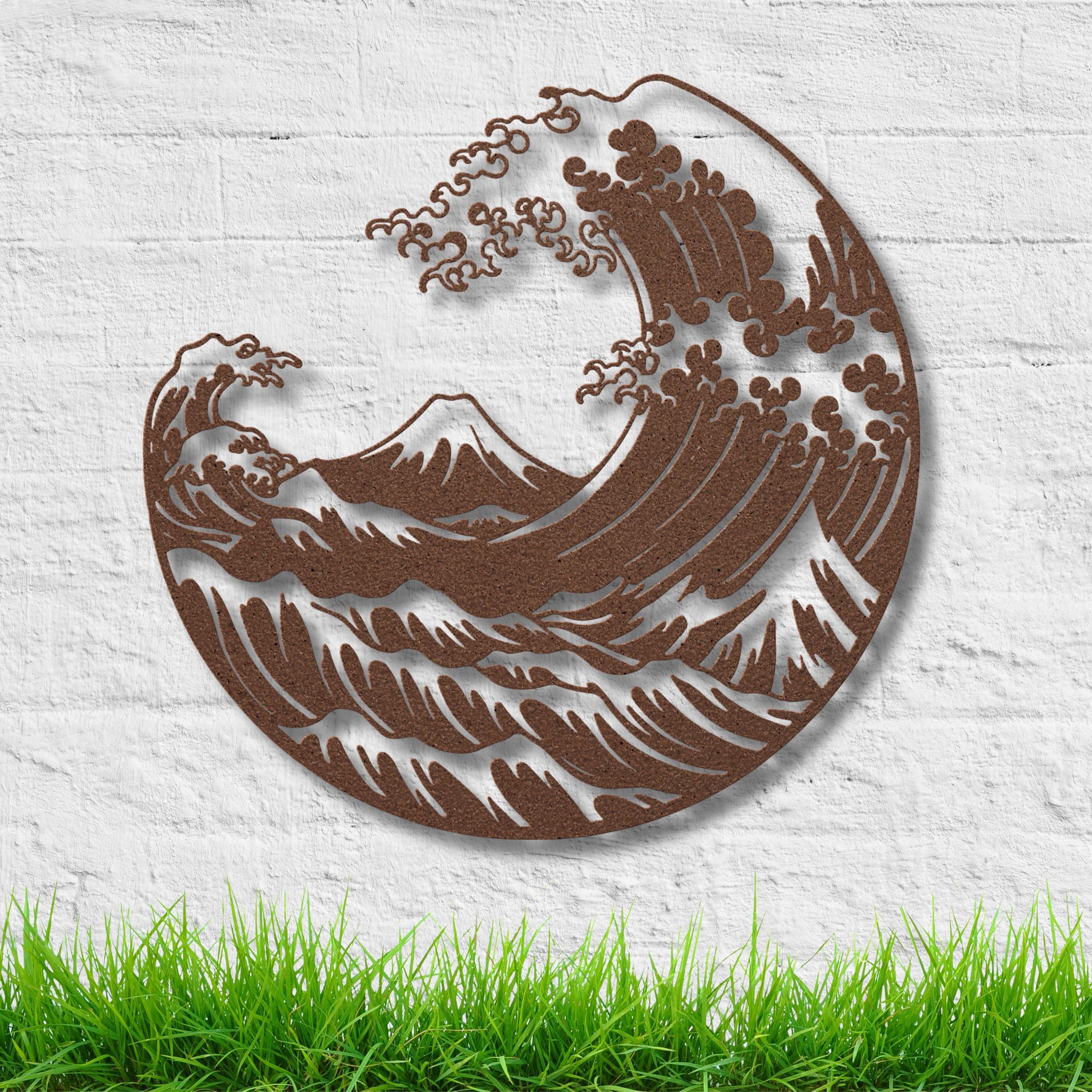 Great Wave Metal Art - Japanese Wall Sign | Circular Ocean Wave Decoration