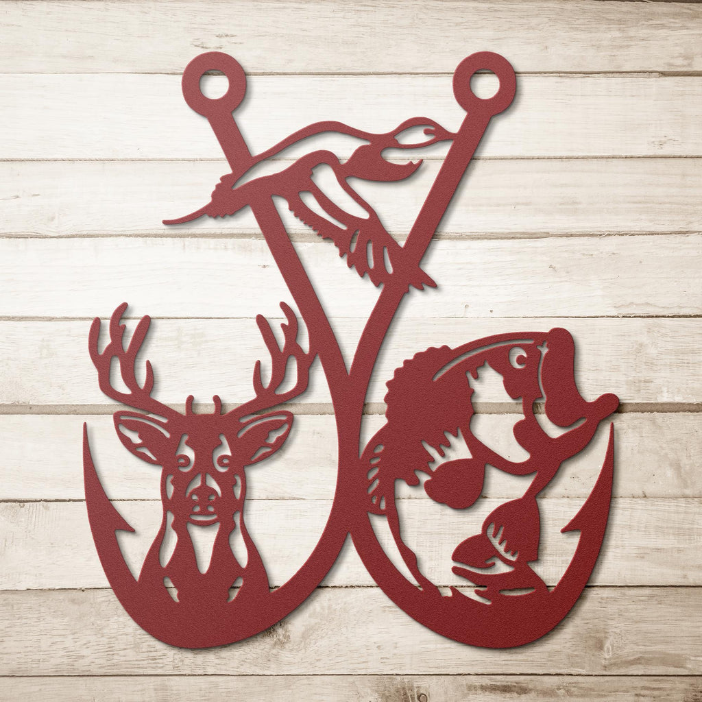 Hunting and Fishing Metal Sign, Deer Duck Bass Hook Wall Art, Outdoorsman Gift Decor