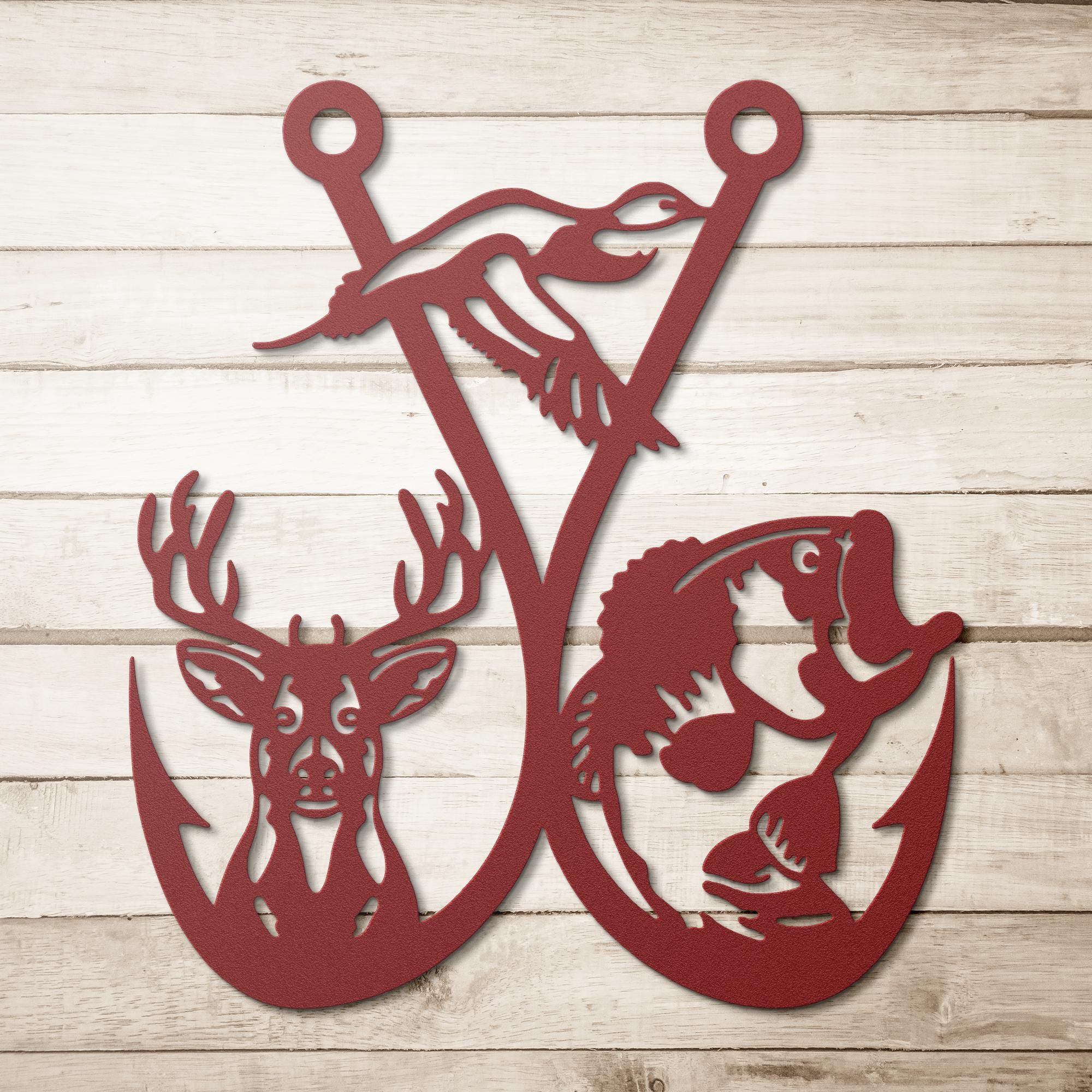 Hunting and Fishing Metal Sign, Deer Duck Bass Hook Wall Art, Outdoorsman Gift Decor