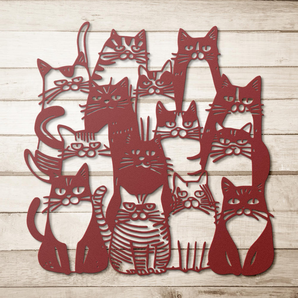 Grumpy Cat Group Metal Wall Art | Die-Cut Black & White Kitten Silhouette | Funky Pet Lover Decor Gift