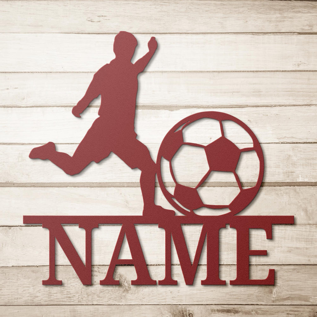 Custom Soccer Player Metal Sign, Personalized Boy Room Decor