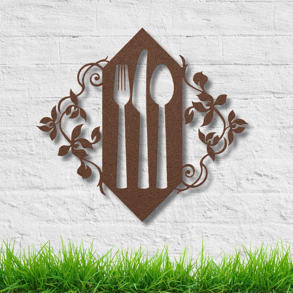 Kitchen Metal Wall Art, Fork Knife Spoon Sign, Dining Room Decor, Restaurant Wall Art