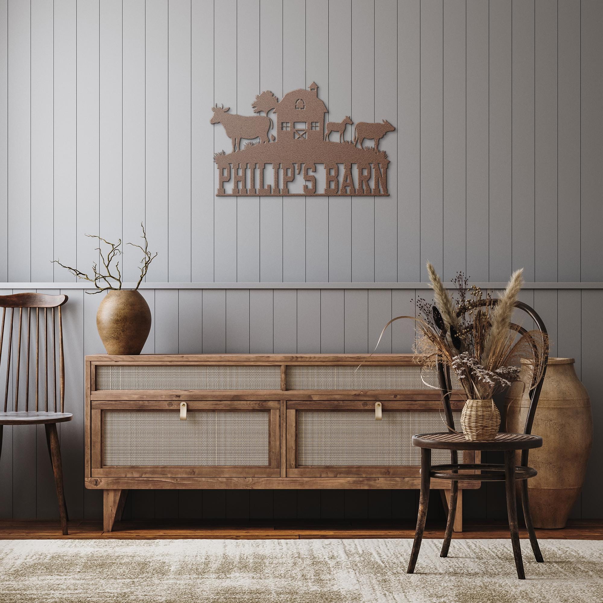 Custom Farmhouse Metal Sign: Personalized Barn, Animals, Family Name