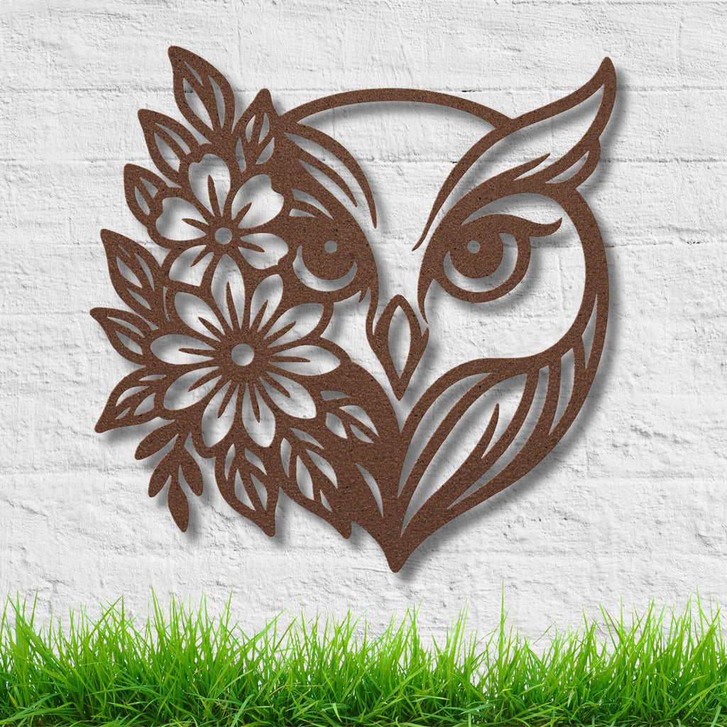 Floral Owl Metal Wall Art, Boho Nature Die Cut Sign, Wise Owl Decor, Flower Lover Gift