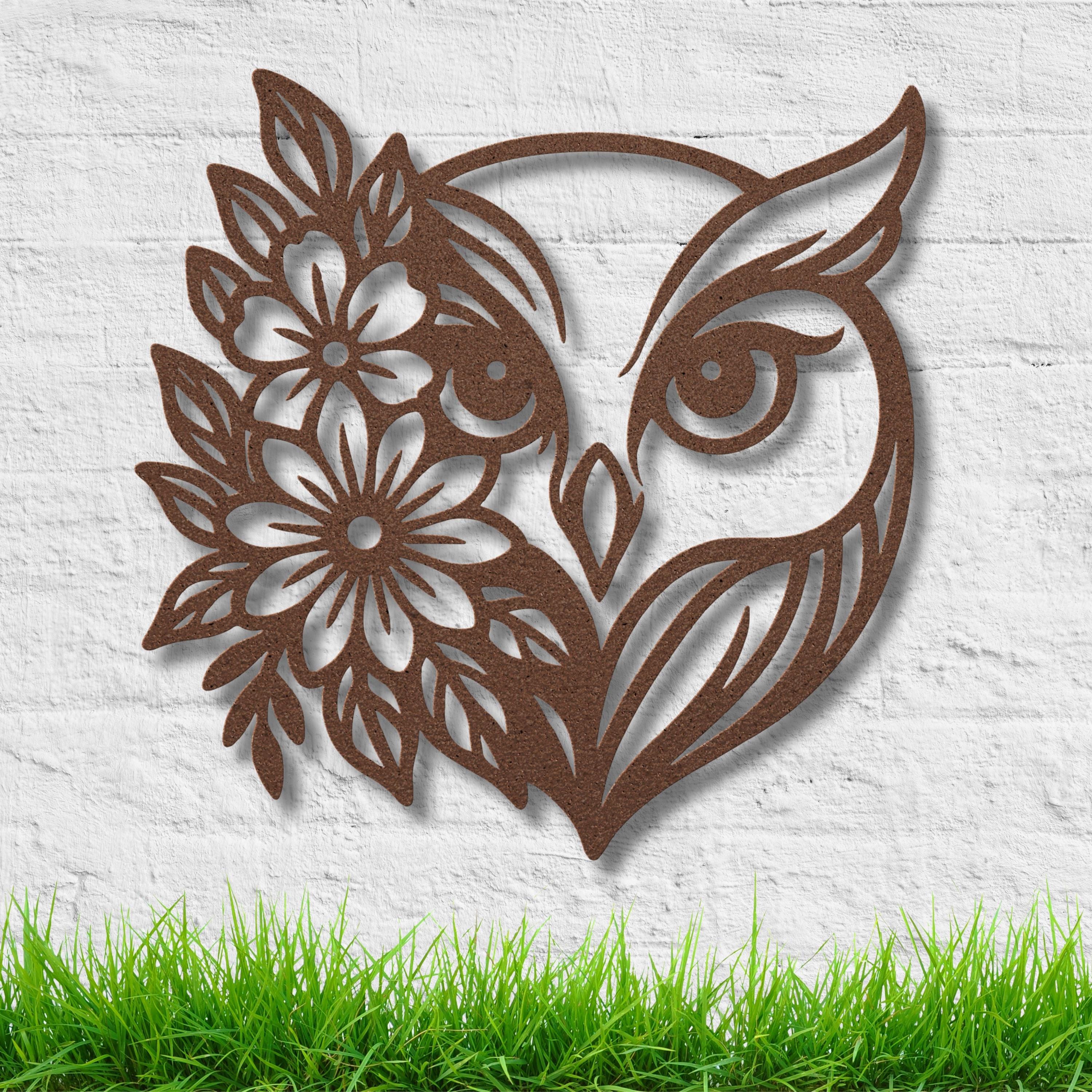 Floral Owl Metal Wall Art, Boho Nature Die Cut Sign, Wise Owl Decor, Flower Lover Gift