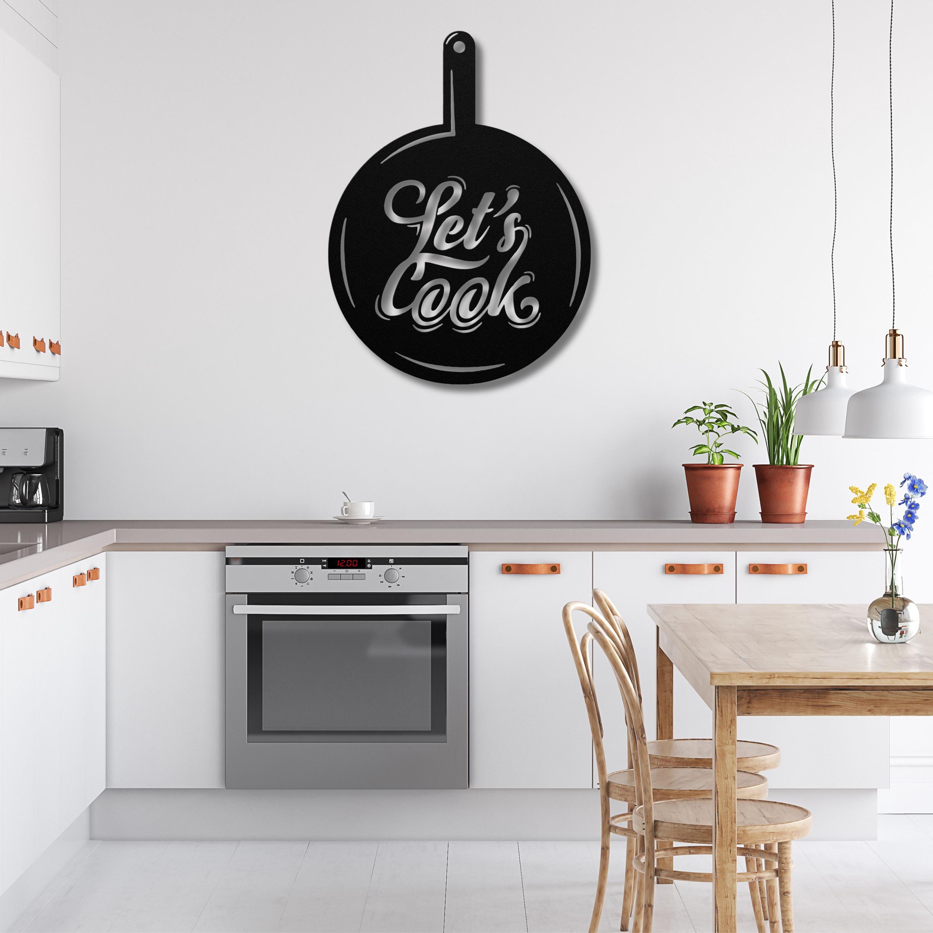 Lets Cook Metal Kitchen Sign, Frying Pan Wall Art, Culinary Gift For Chef
