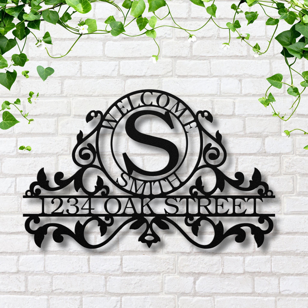 Personalized Metal Address Sign, Scrollwork Family Name Plaque