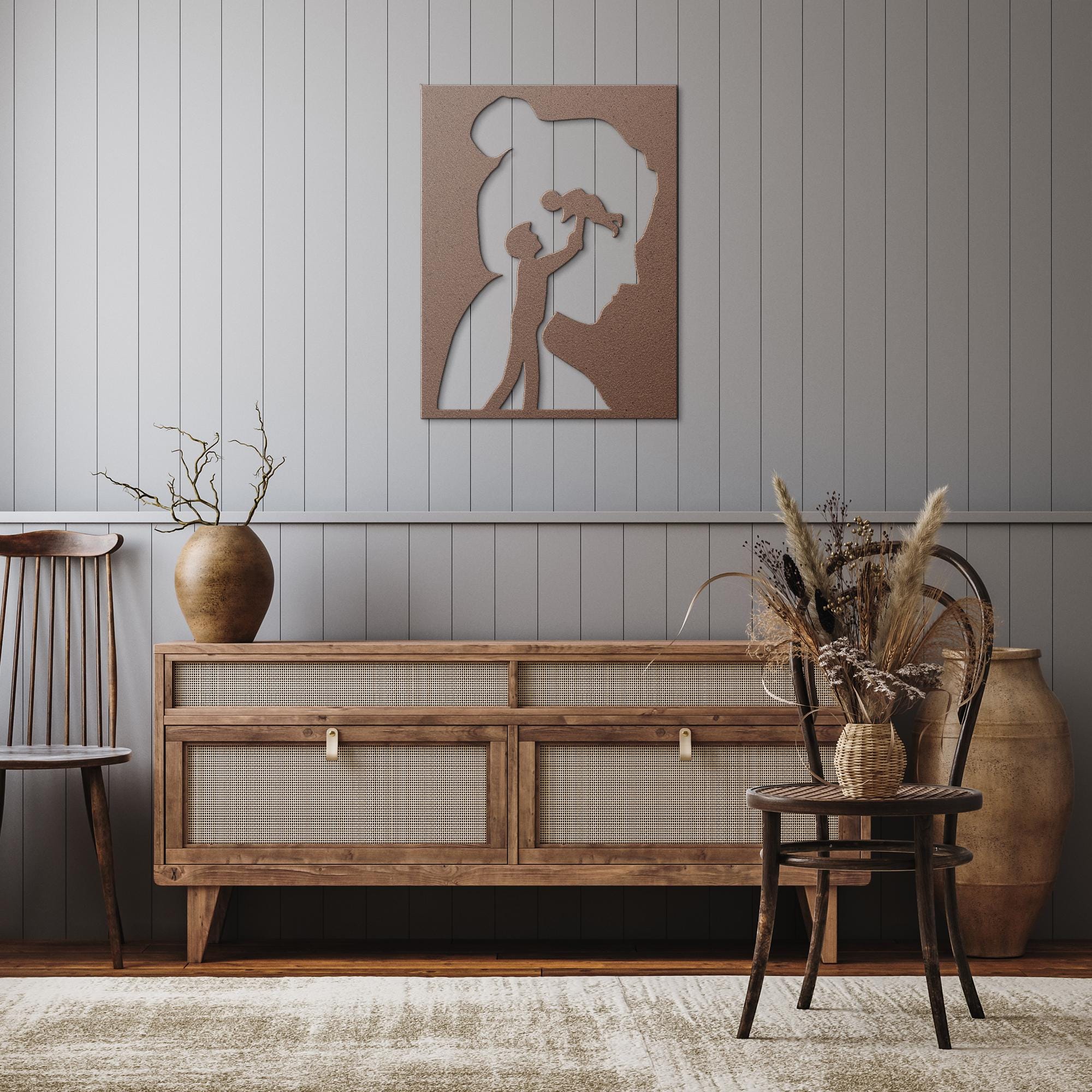 Family Silhouette Metal Wall Art, Minimalist Nursery Decor