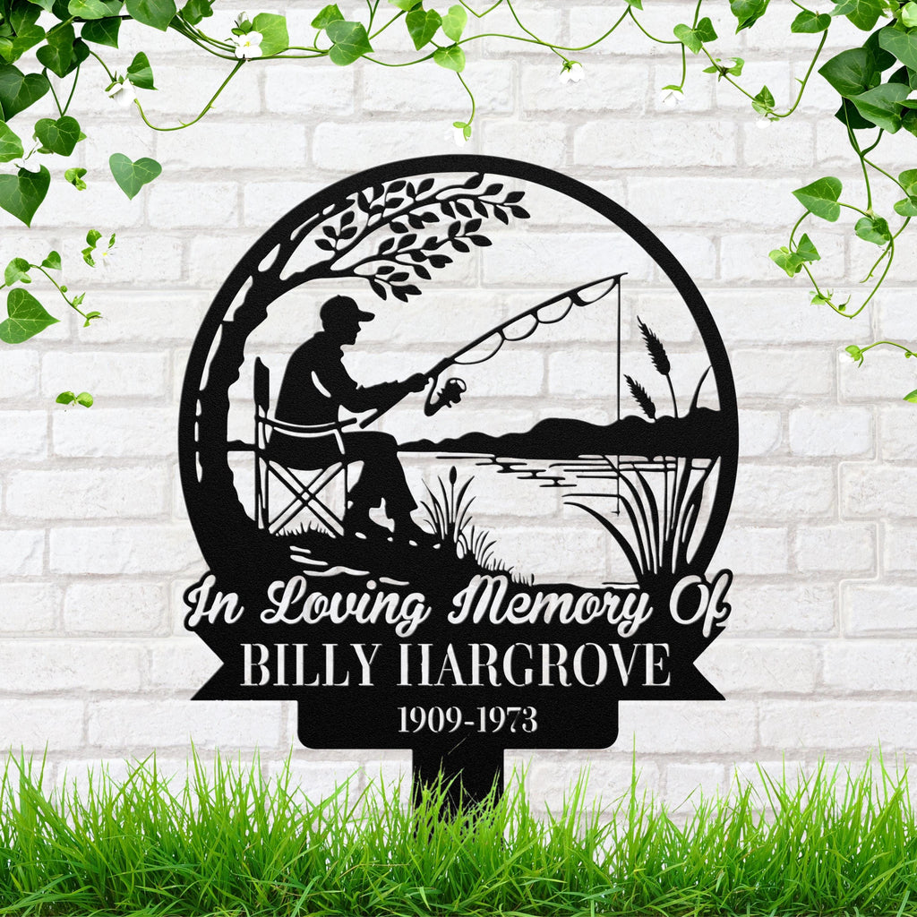 Fisherman Memorial Plaque, In Loving Memory Grave Marker, Personalized Fishing Garden Stake Sympathy Gift