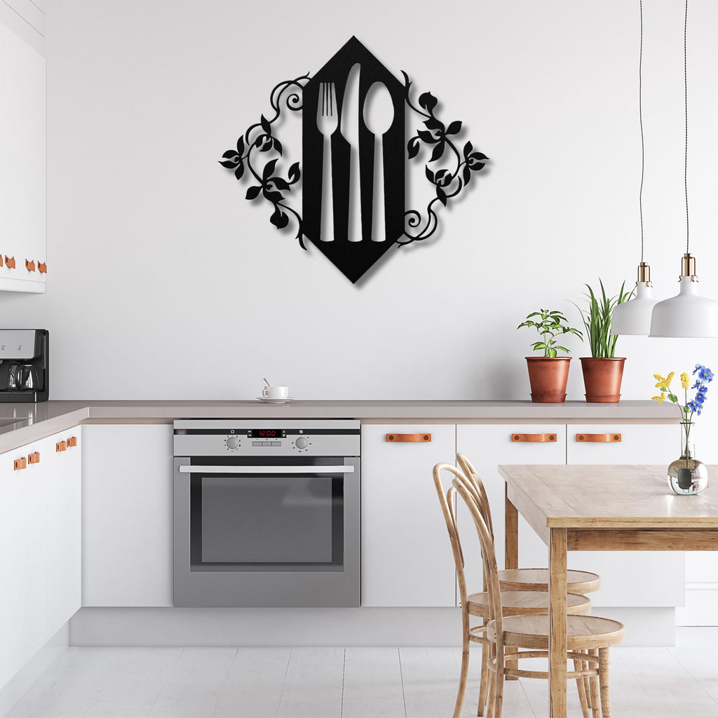 Kitchen Metal Wall Art, Fork Knife Spoon Sign, Dining Room Decor, Restaurant Wall Art