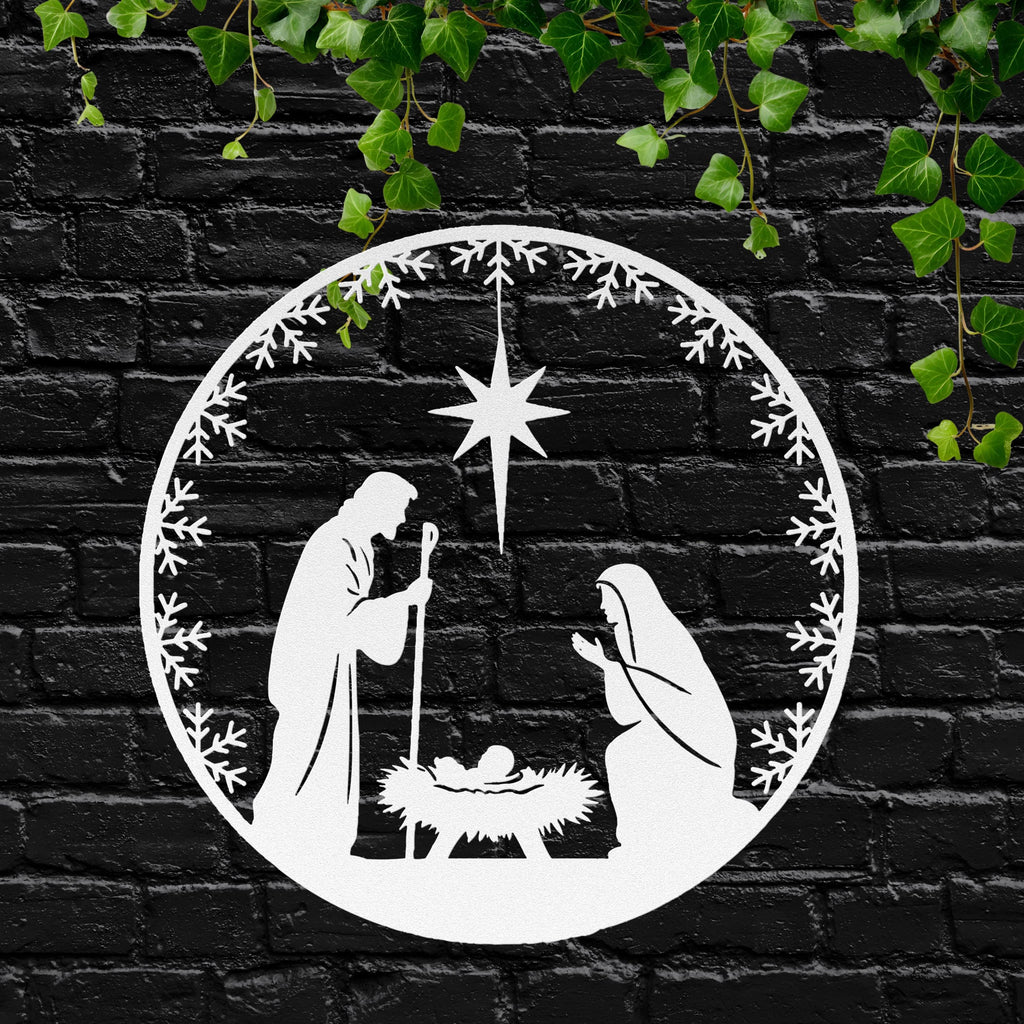 Nativity Metal Sign – Religious Wall Art | Holy Family Black Metal Ornament