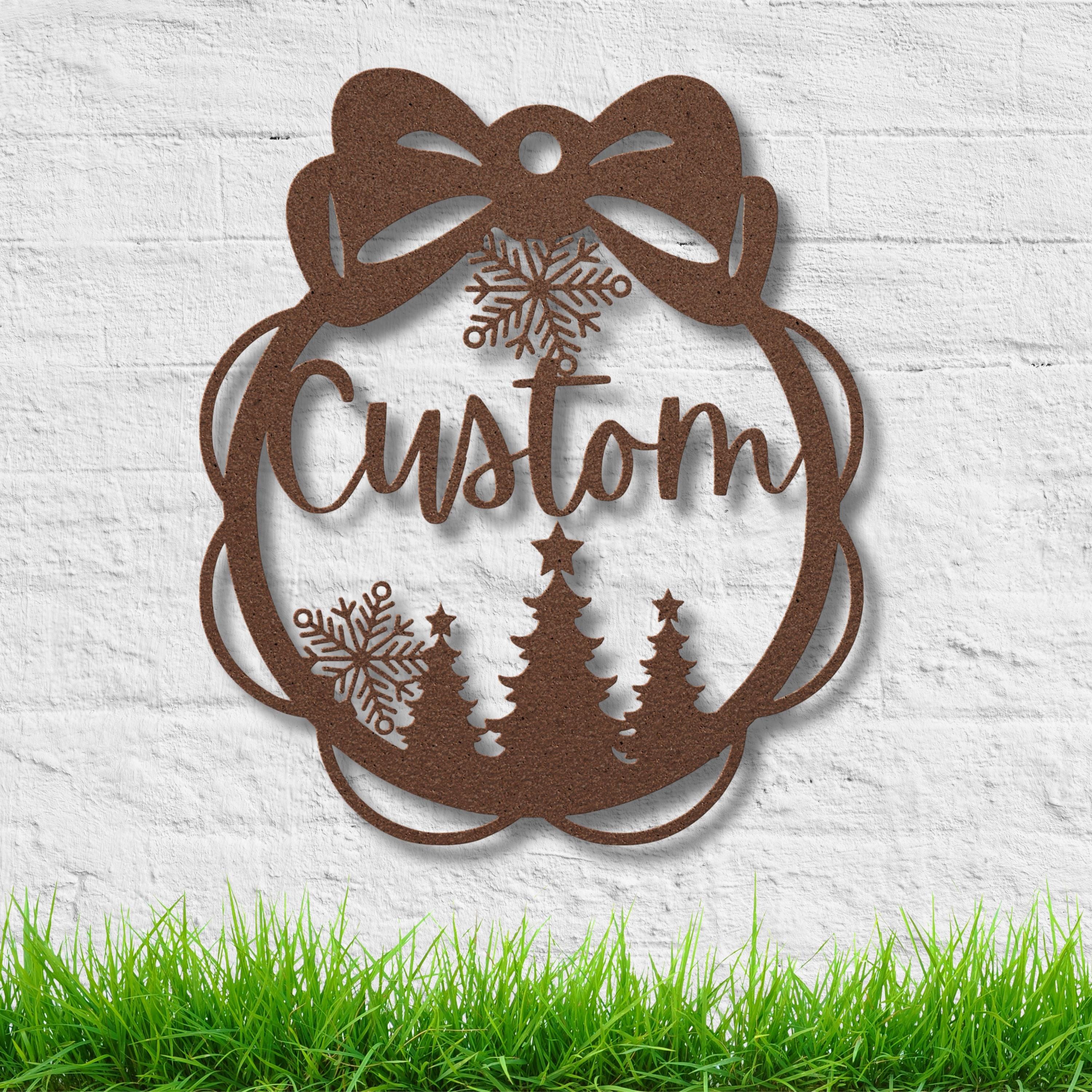 Personalized Christmas Ornament Metal Sign, Custom Holiday Die-Cut Decor, Snowflake Bow Family Name Gift, Xmas Tree Wall Art
