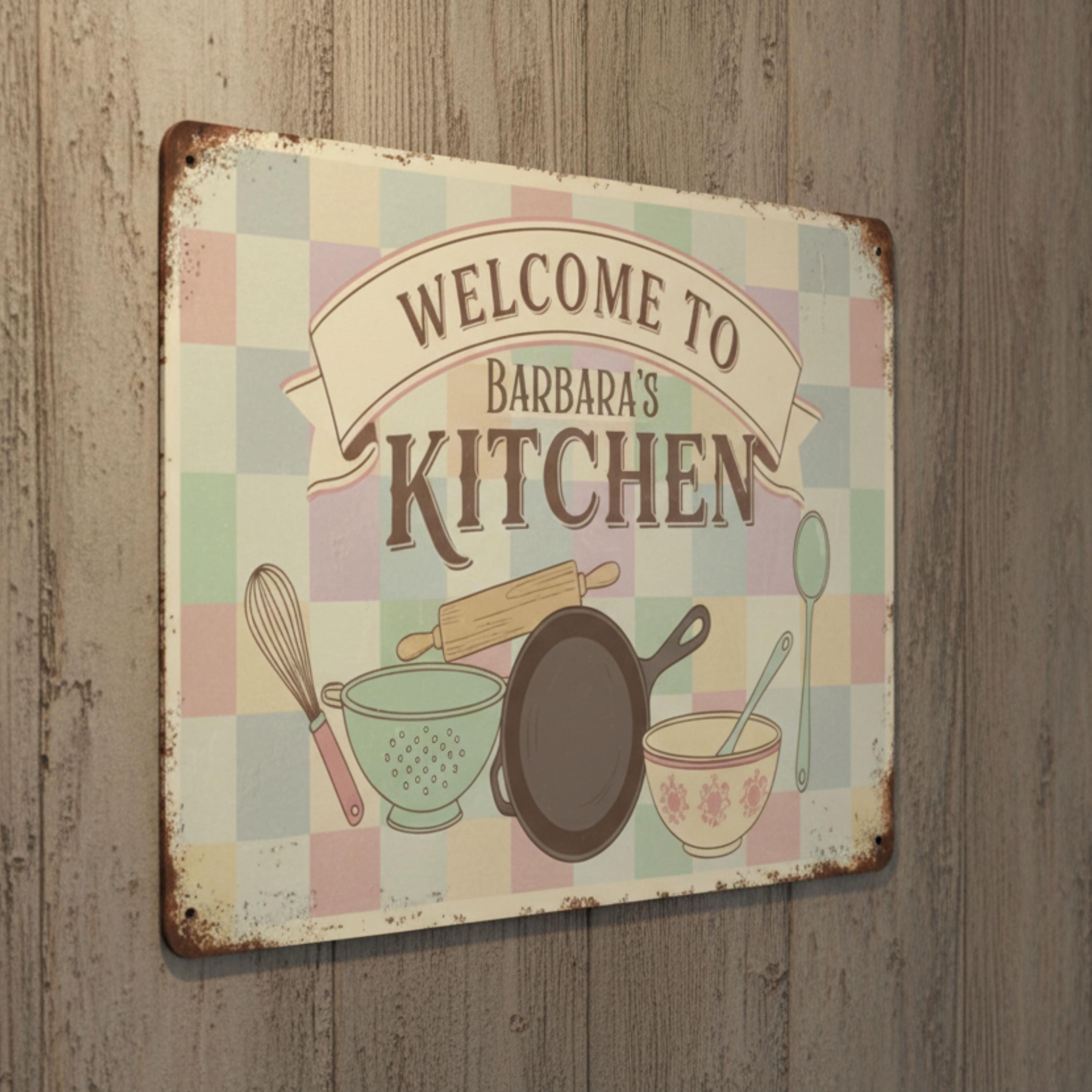Personalized Kitchen Welcome Sign, Retro Chef Decor, Vintage Baking Gift