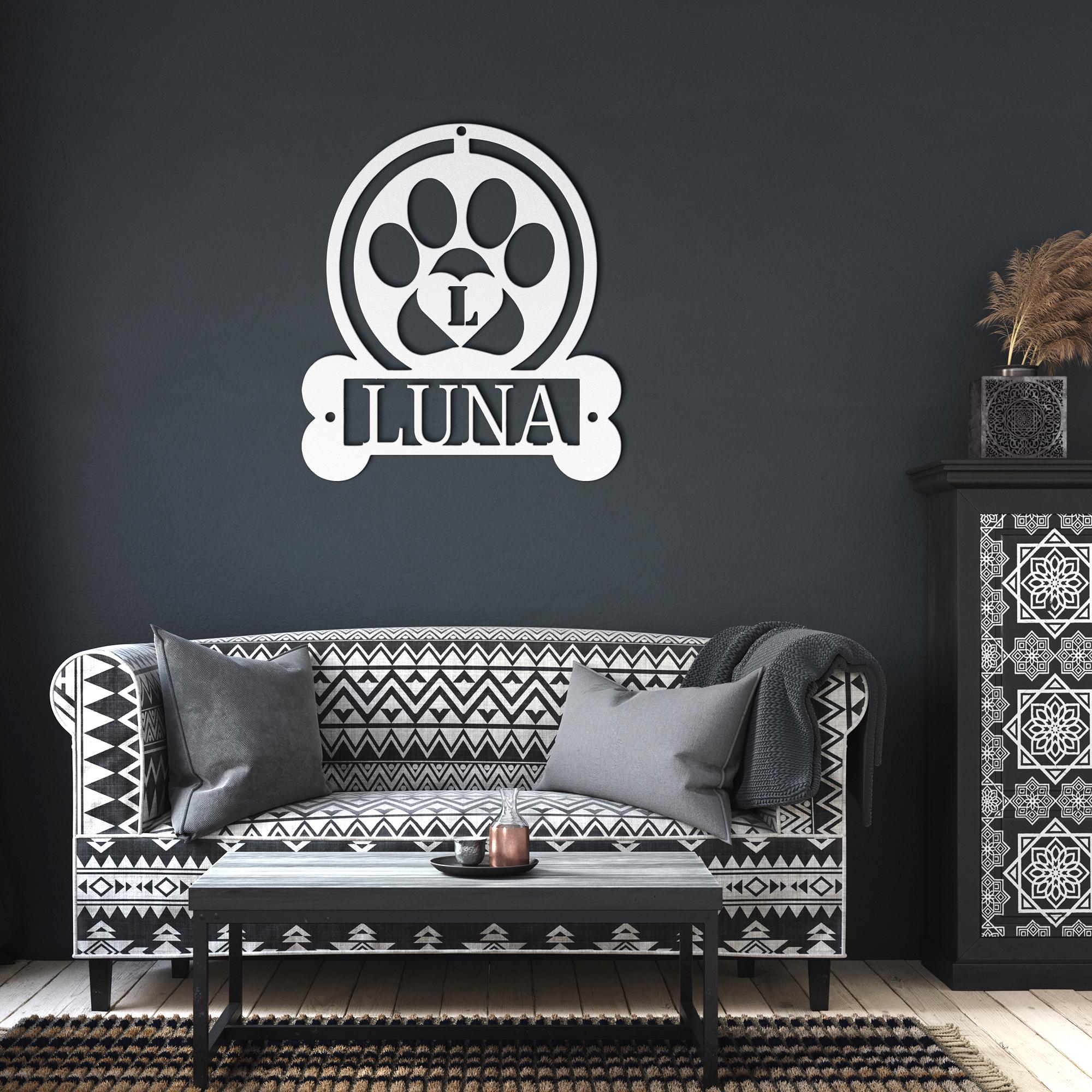 Personalized Dog Sign – Custom Pet Name Paw Print Metal Wall Art Gift