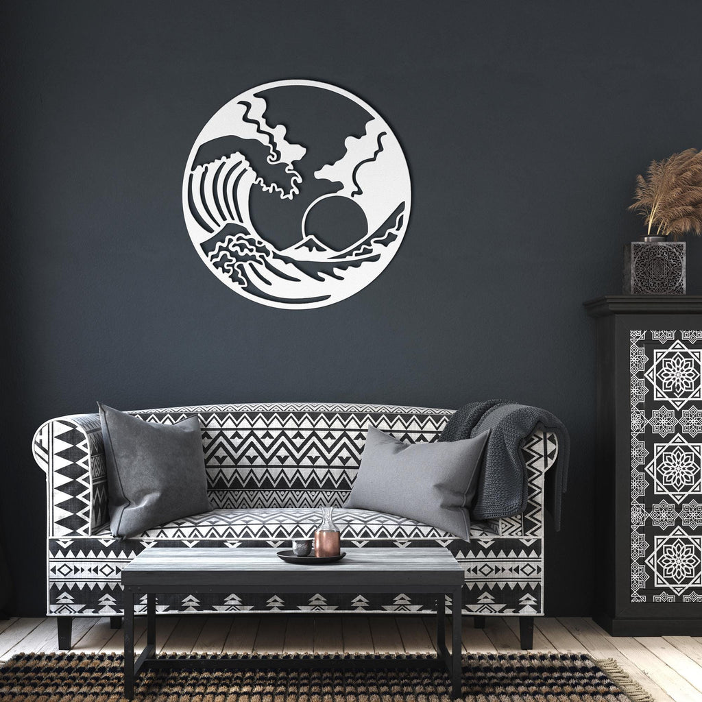 Wave Metal Wall Art, Japanese Coastal Decor