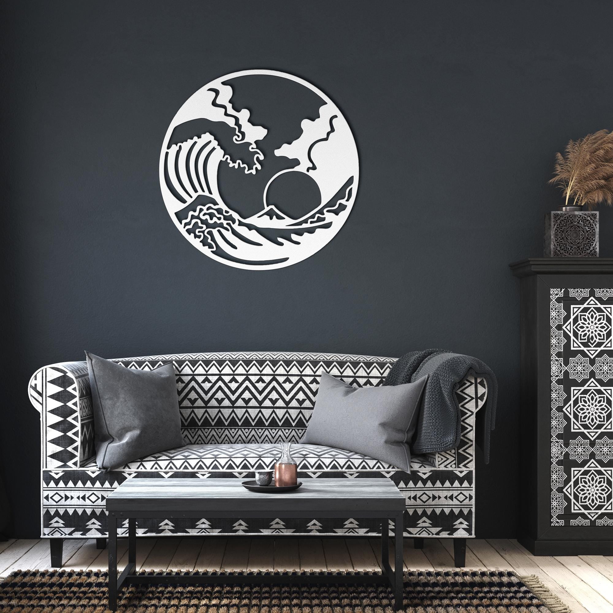 Wave Metal Wall Art, Japanese Coastal Decor