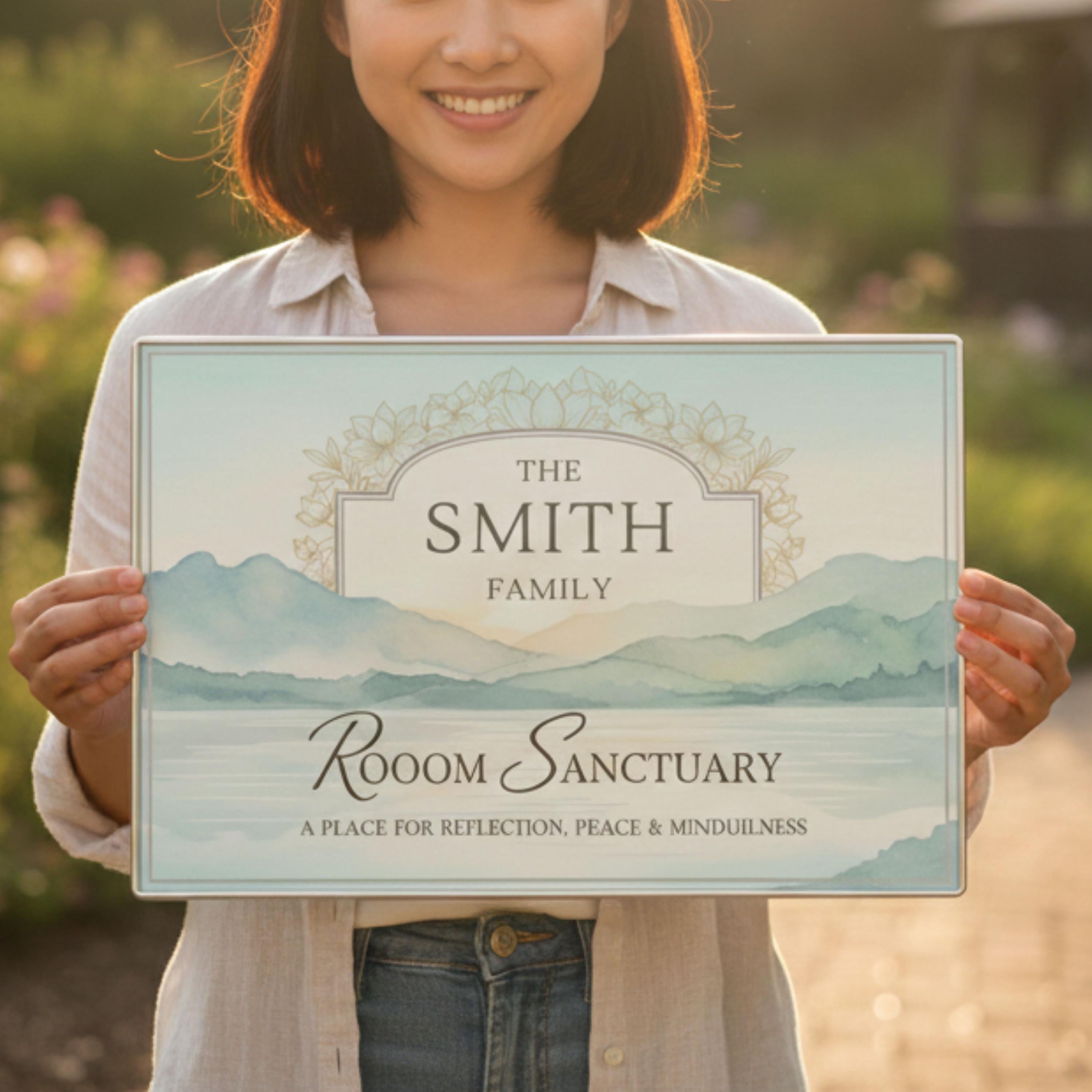 Personalized Metal Sign | Custom Family Name Wall Art - Watercolor Mountain Decor