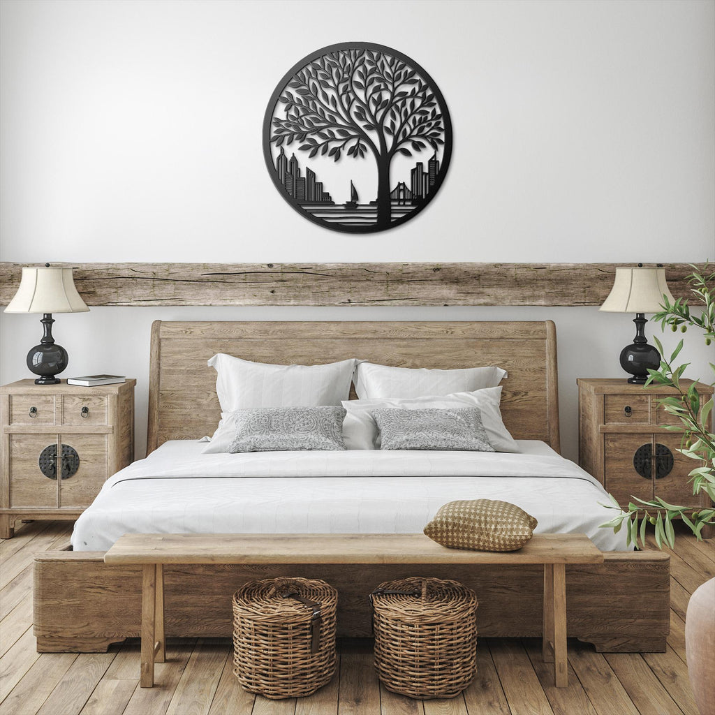 Tree of Life Metal Wall Art, City Skyline Silhouette, Modern Housewarming Gift