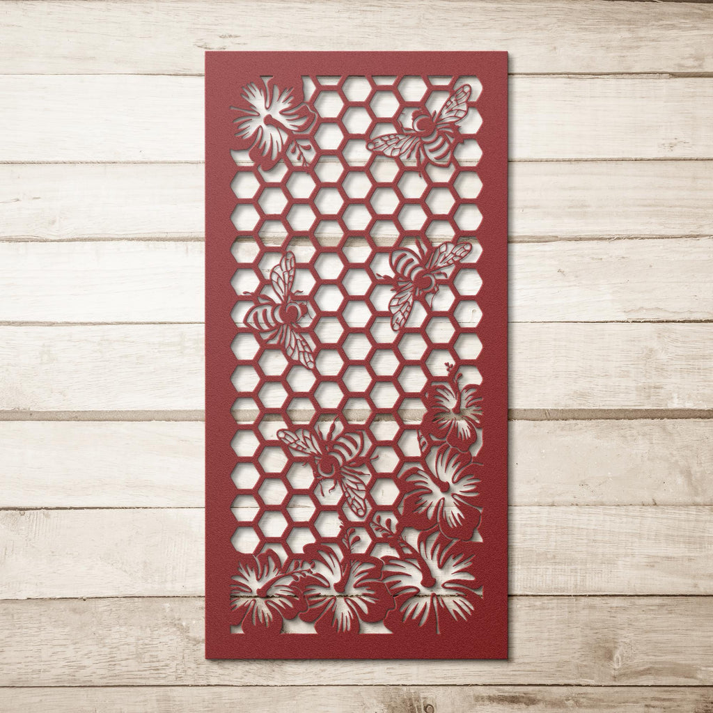 Bee Honeycomb Metal Wall Art, Flower Garden Sign, Nature Hexagon Decor, Bee Keeper Gift