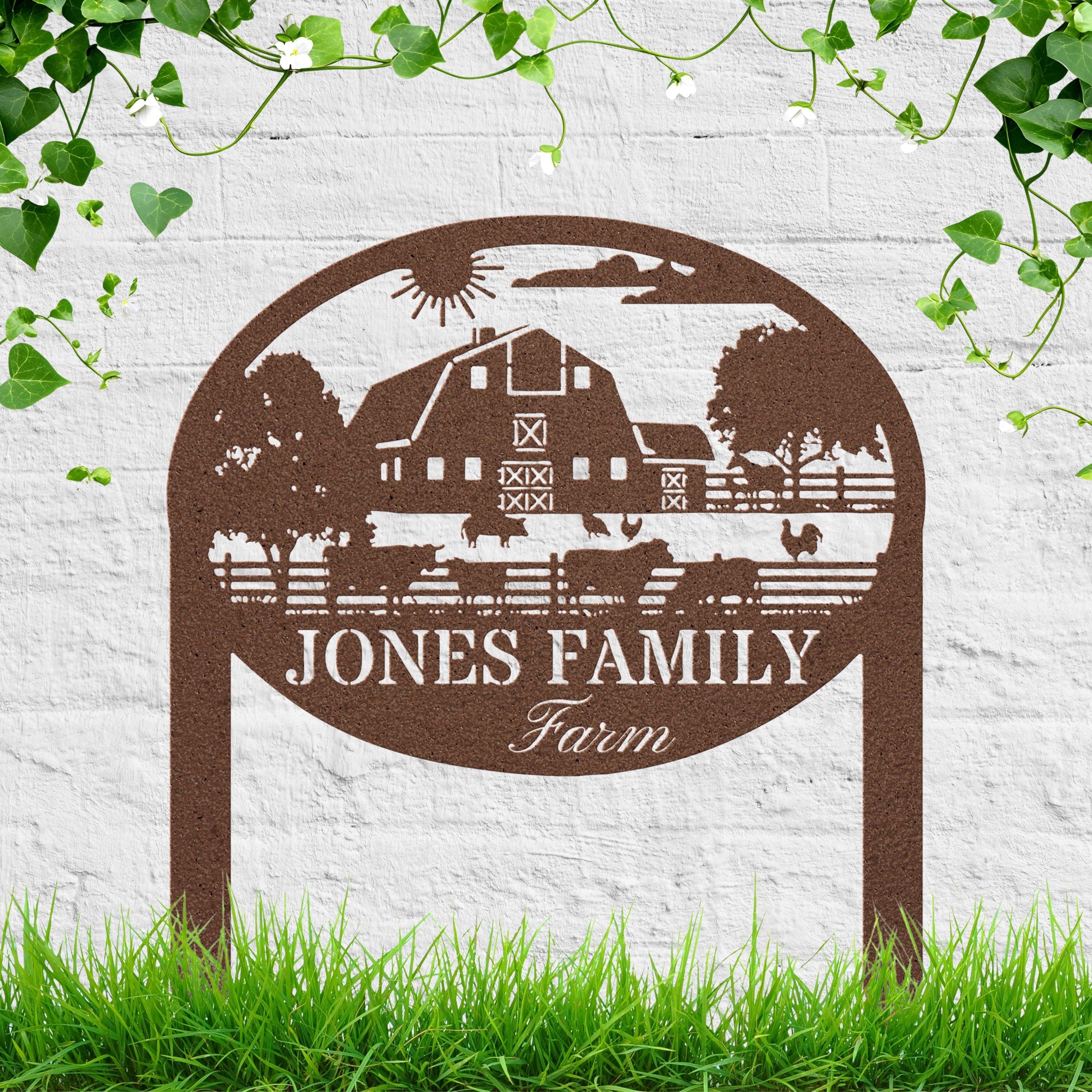 Custom Family Farm Sign, Personalized Die-Cut Metal Barn & Livestock Silhouette, Farmhouse Rural Yard Stake, Ranch Decor