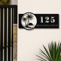 Personalized Palm Tree Address Metal Sign | Custom Number and Street Tropical Home Decor | Die-Cut Beach Gift