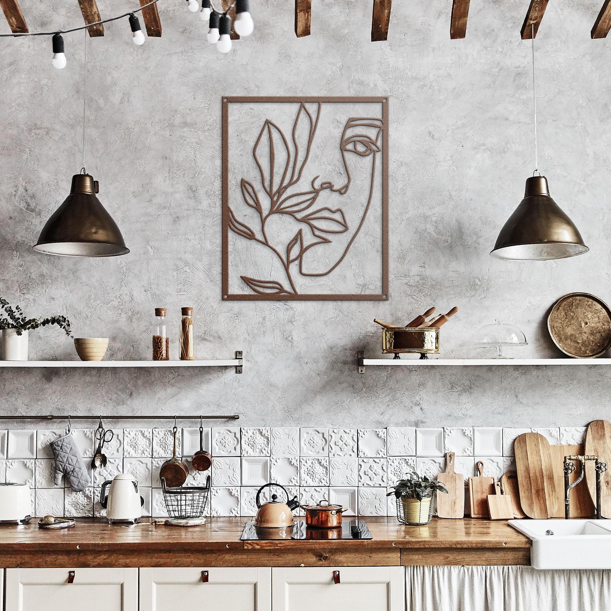 Minimalist Face Metal Wall Art | Abstract One Line Art with Leaves | Modern Aesthetic Home Decor