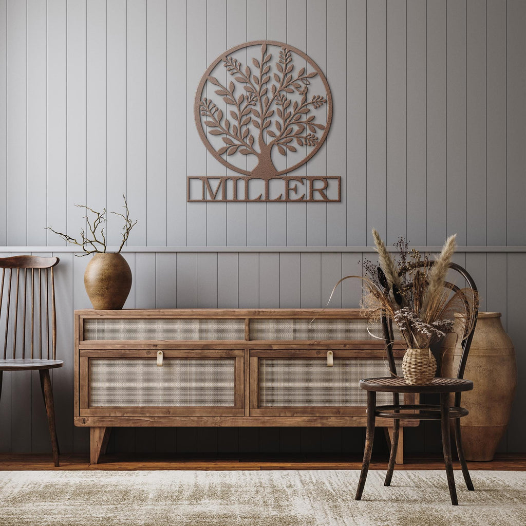 Personalized Family Tree Metal Sign, Custom Last Name Wall Art
