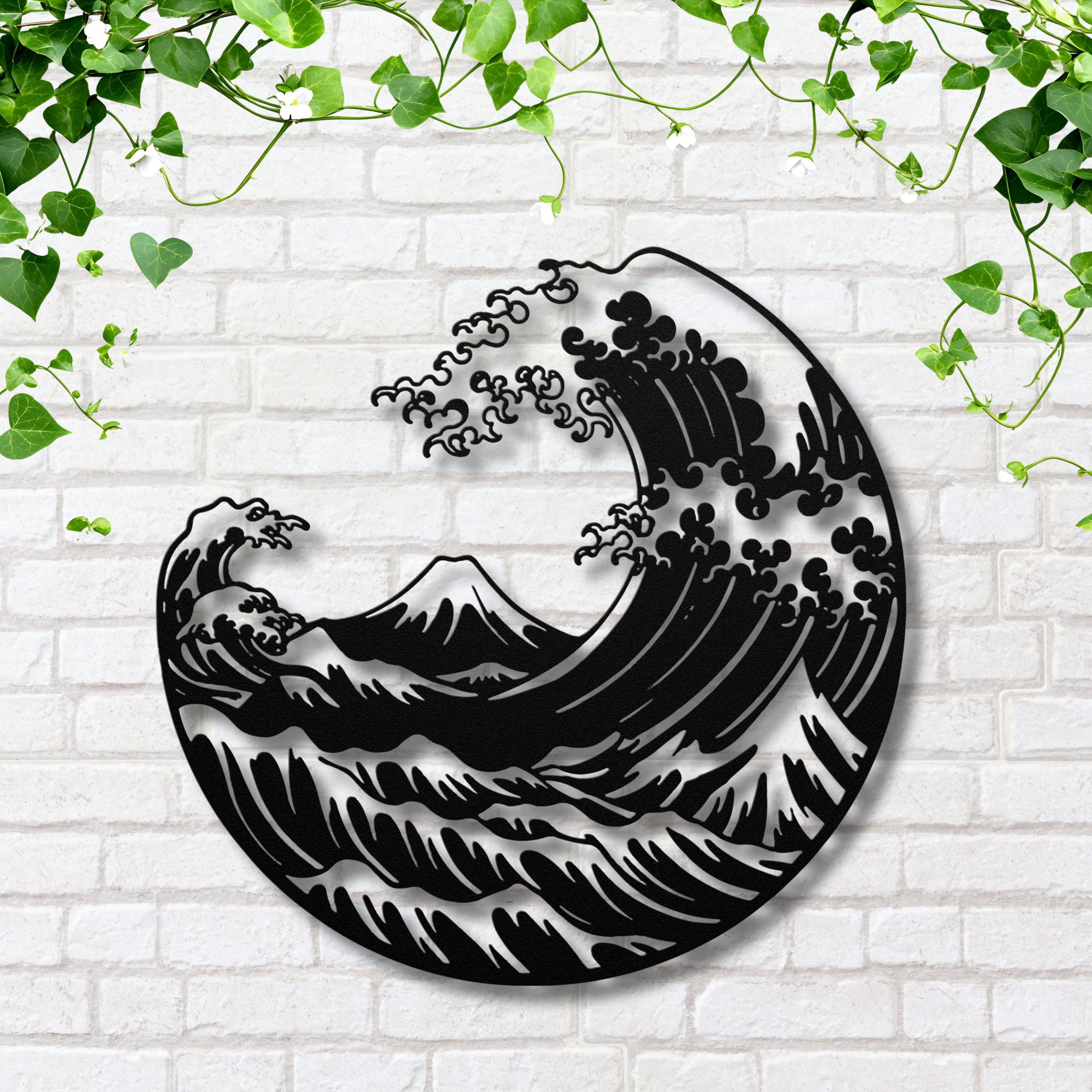Great Wave Metal Art - Japanese Wall Sign | Circular Ocean Wave Decoration