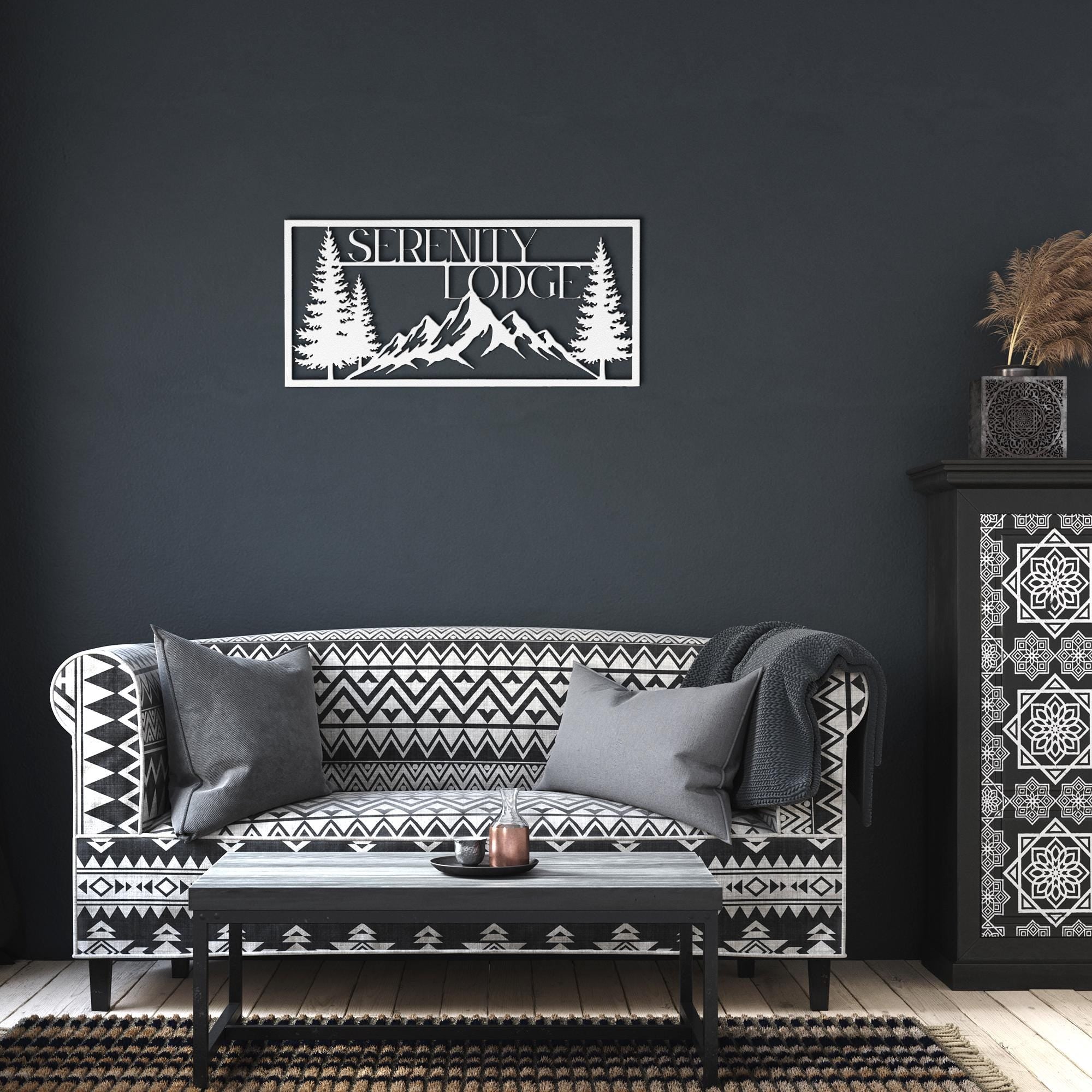 Custom Mountain Cabin Sign | Forest Tree Lodge Metal Art | Personalized Rustic Nature Die Cut Gift | Outdoor Retreat Decor