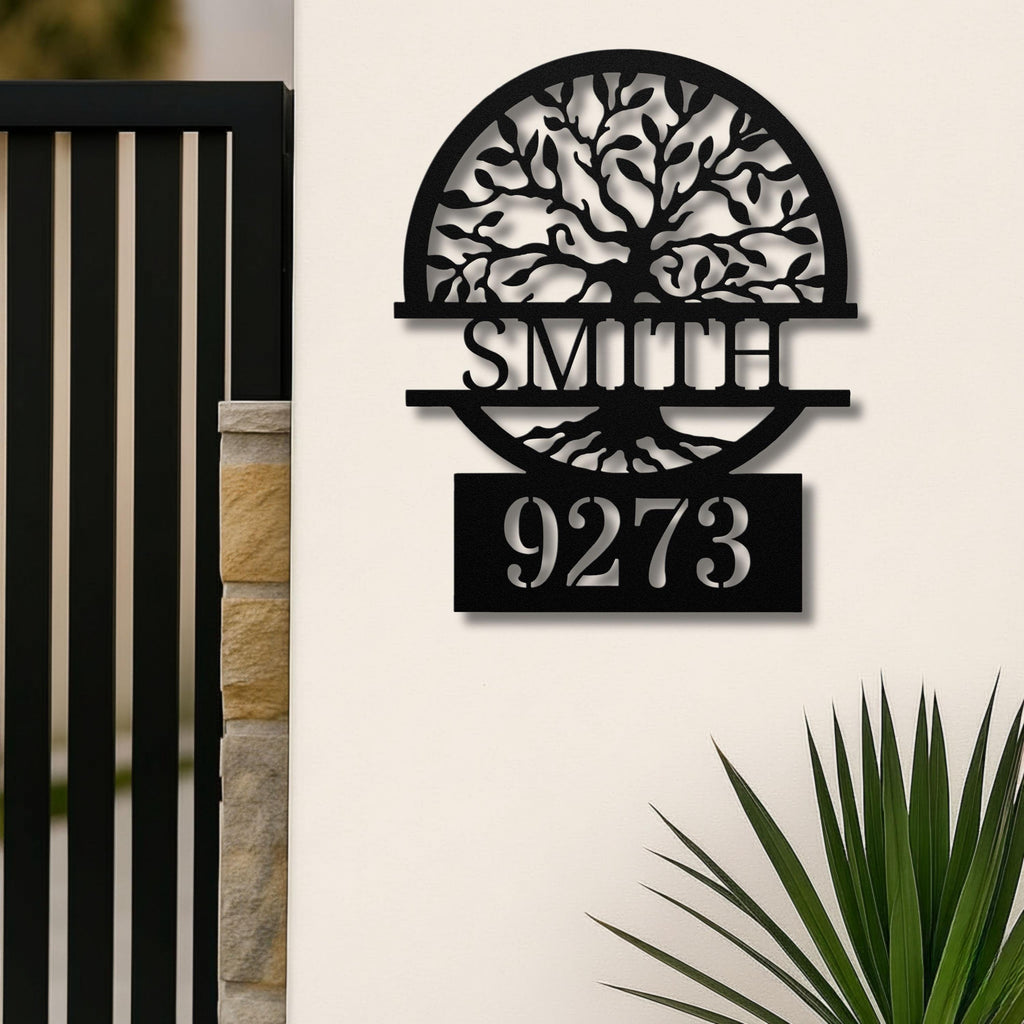 Custom Tree of Life Metal Address Sign, Personalized Family Name Plaque, House Number Decor