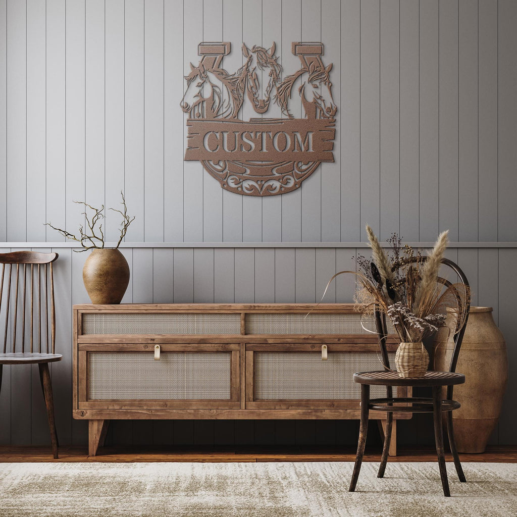 Custom Horse Metal Sign, Horseshoe Wall Art, Personalized Equestrian Decor, Gift for Ranch