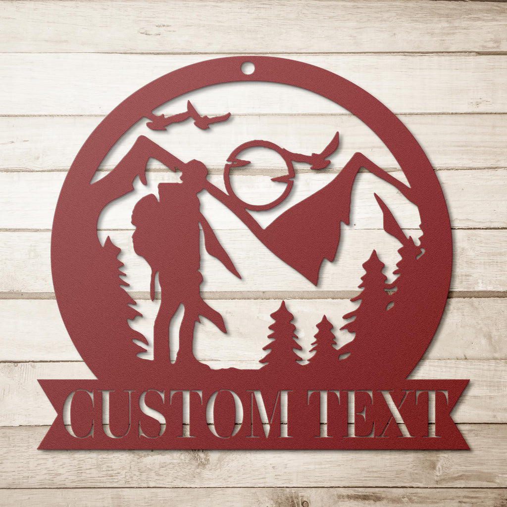 Personalized Hiker Sign - Custom Metal Art | Mountain Wall Decor & Trail Gift