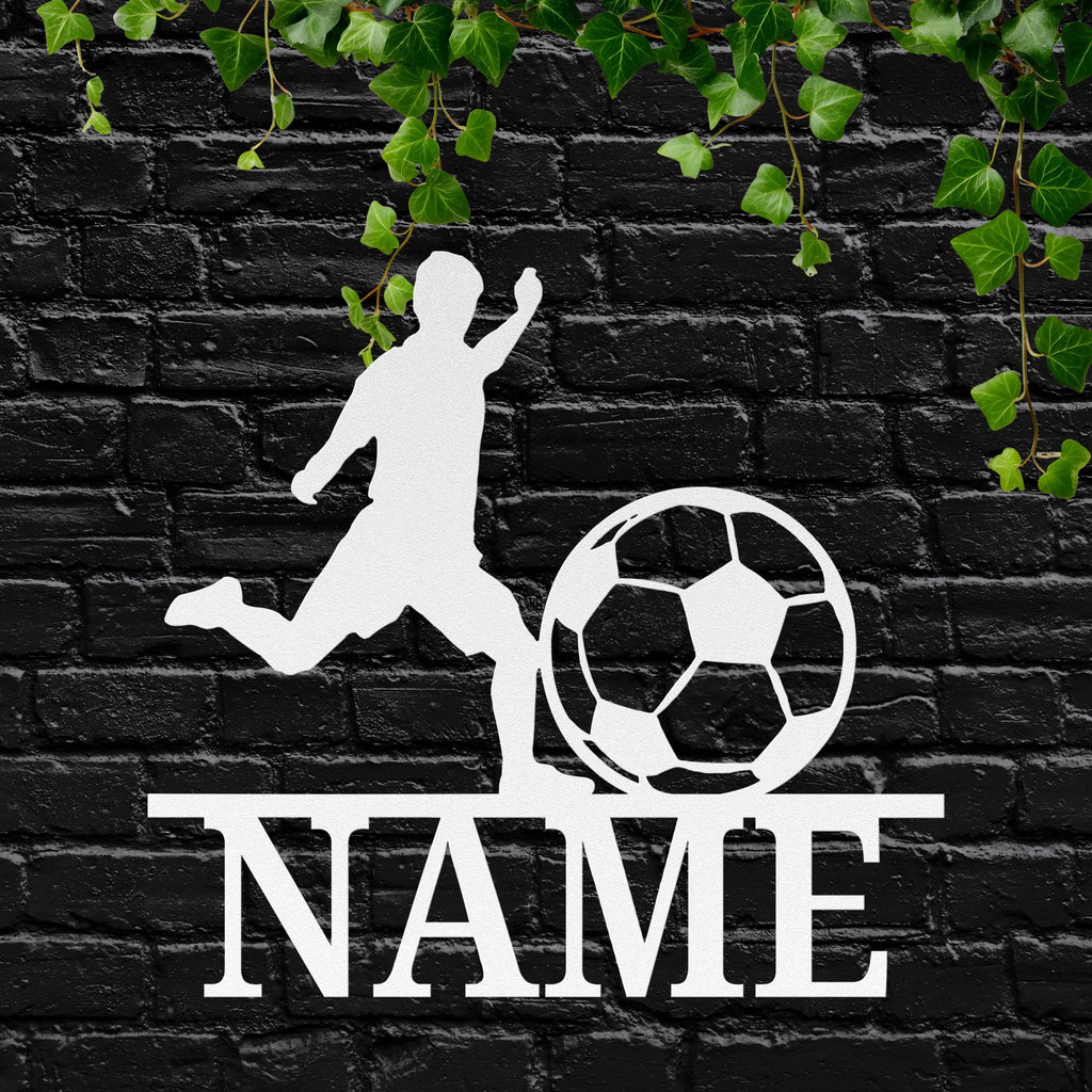 Custom Soccer Player Metal Sign, Personalized Boy Room Decor