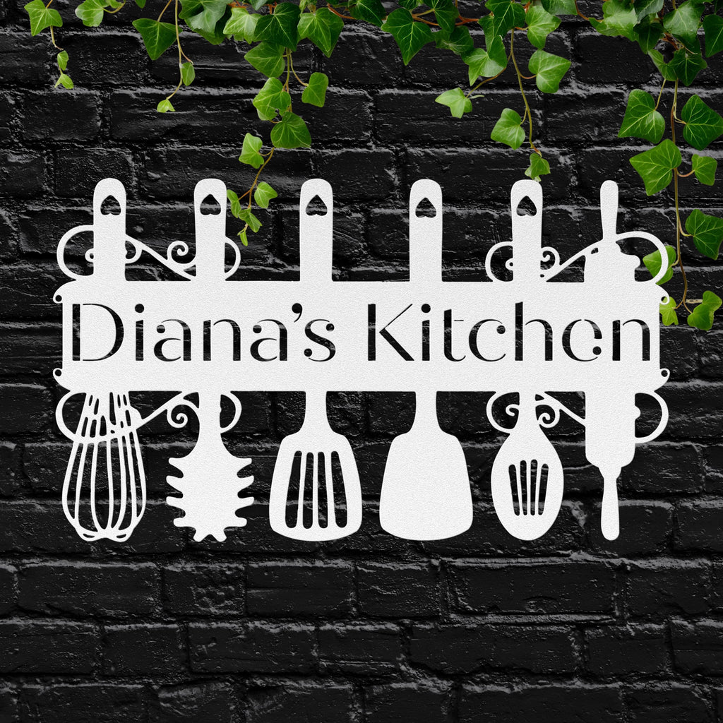 Personalized Kitchen Metal Sign, Utensil Die Cut Wall Art, Chef Gift