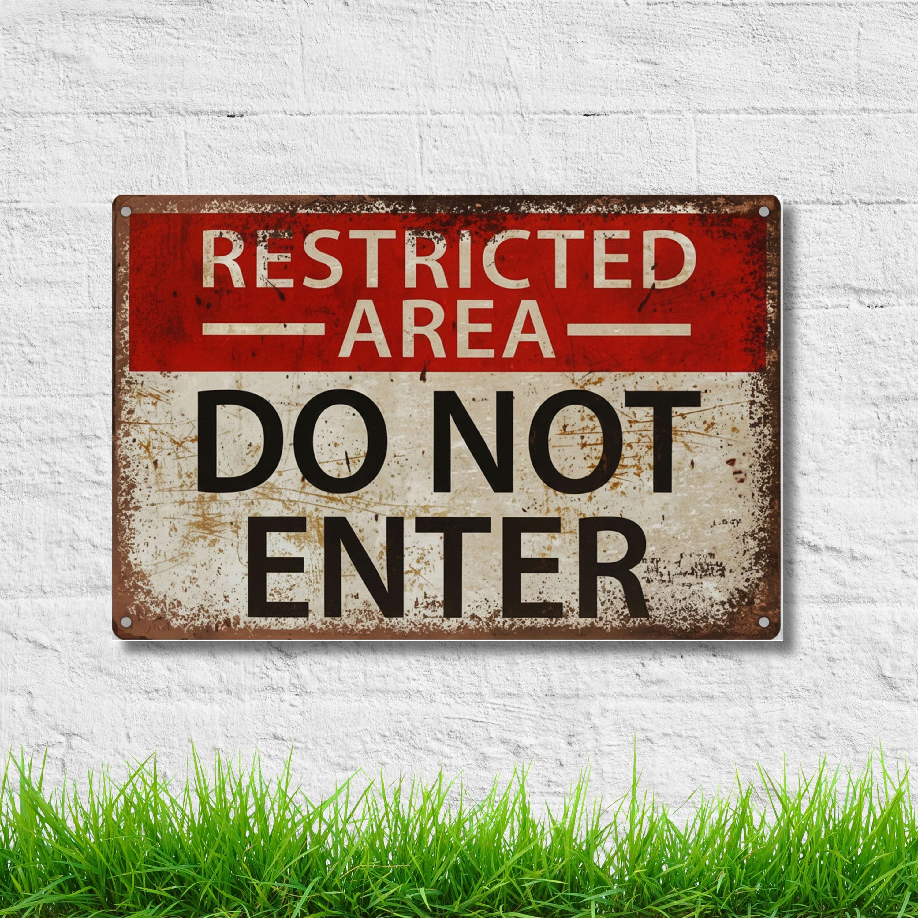 Restricted Area Do Not Enter Metal Sign, Vintage Industrial Wall Art, Garage Decor