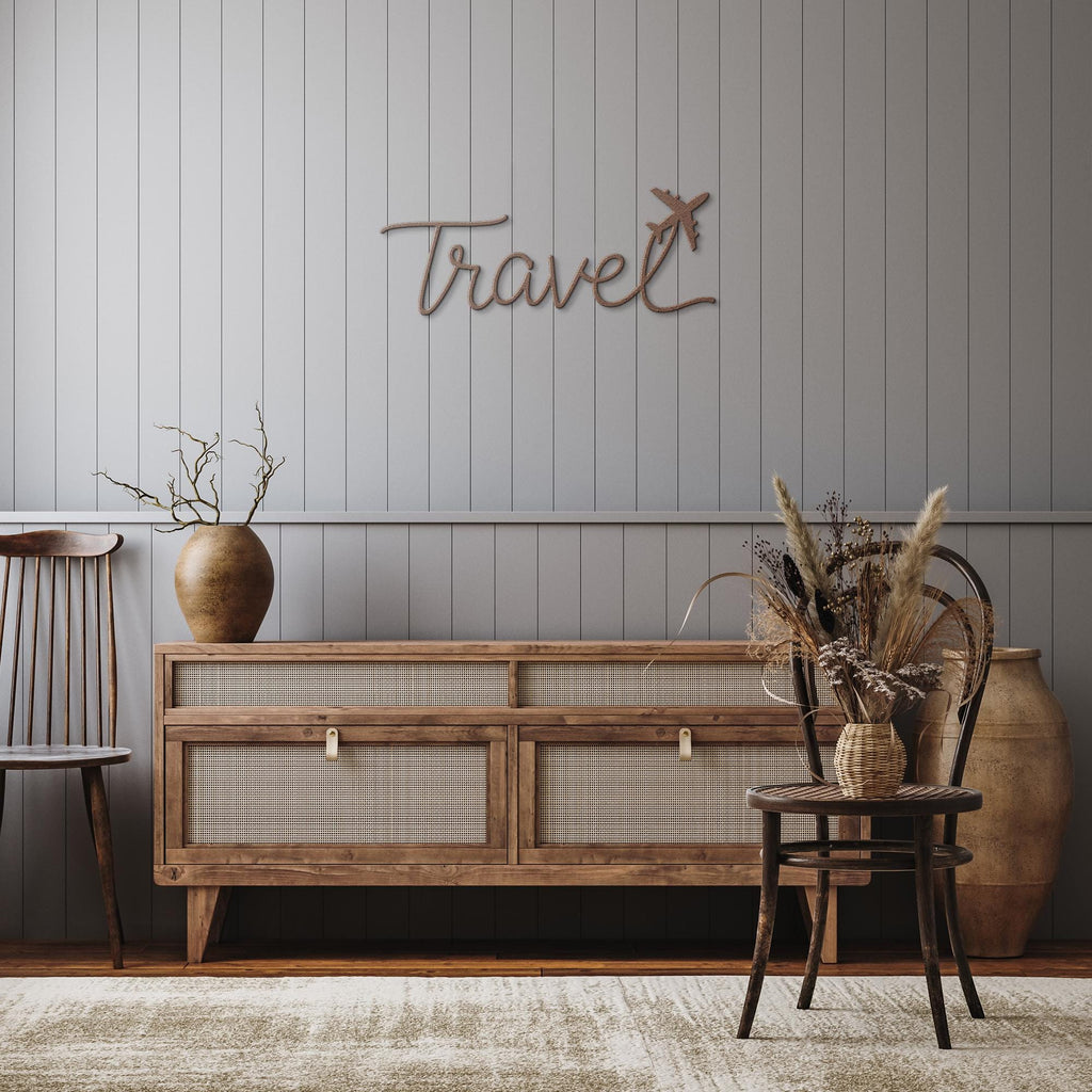 Travel Metal Sign - Minimalist Die Cut Metal Wall Art | Airplane Wanderlust Decor