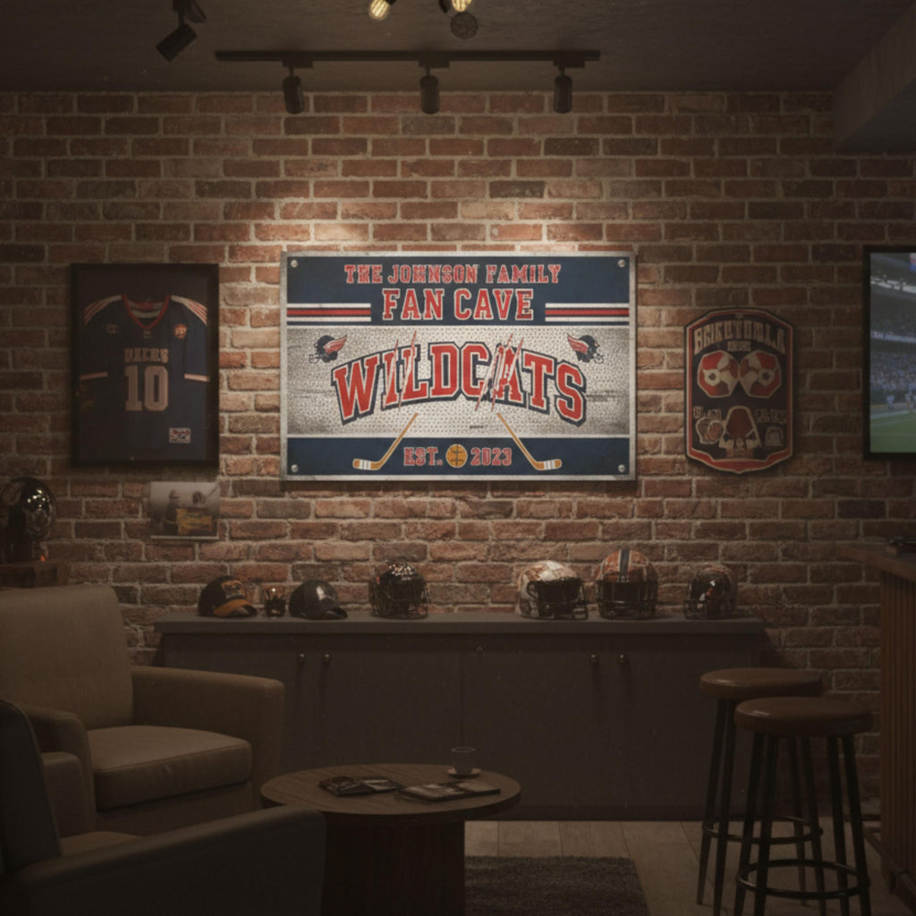 Custom Fan Cave Sign - Personalized Family Name Sports Theme Wall Art | Wildcats Decor