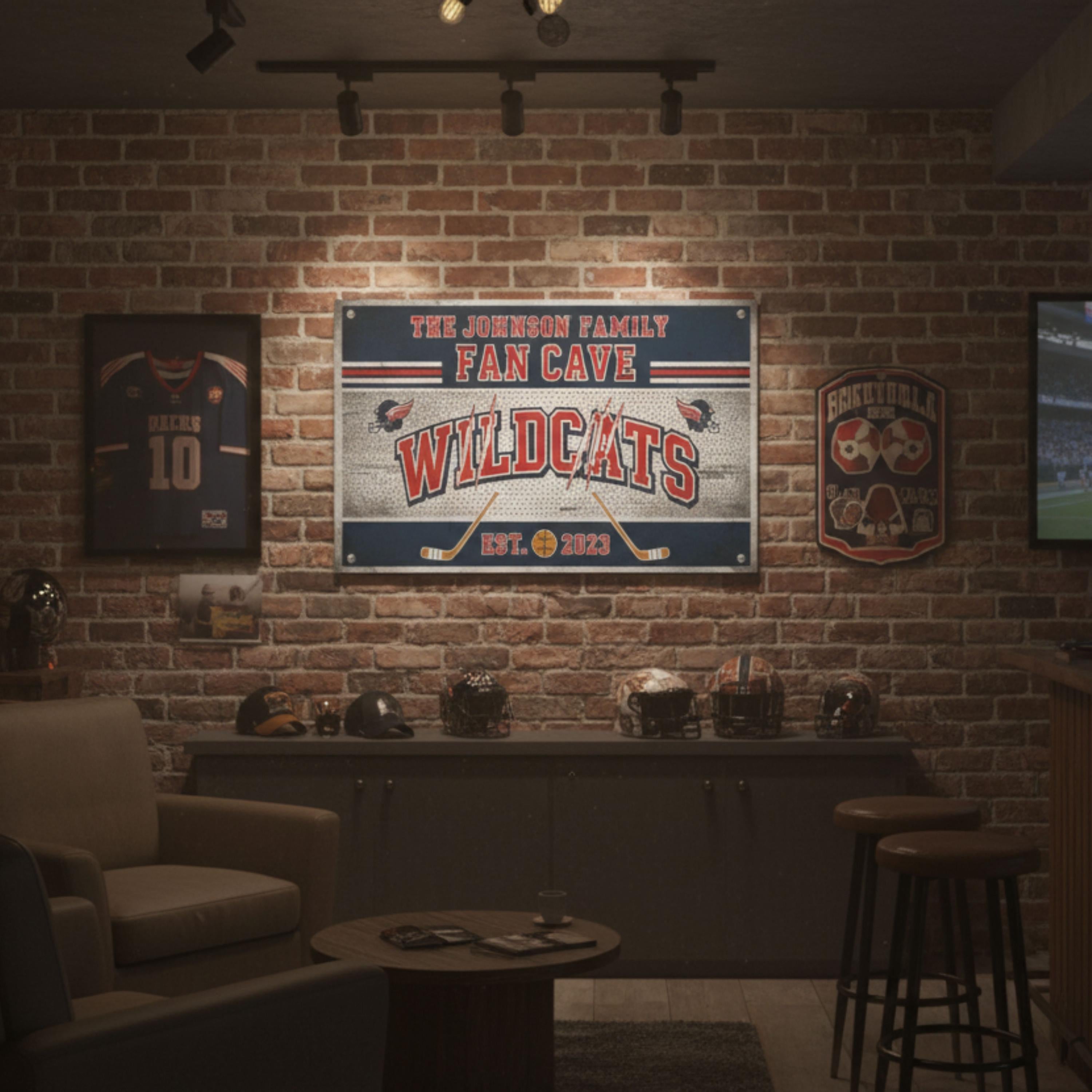 Custom Fan Cave Sign - Personalized Family Name Sports Theme Wall Art | Wildcats Decor