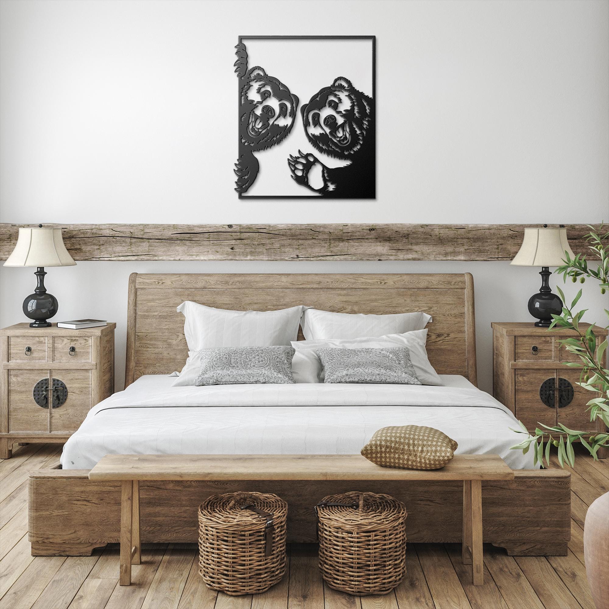 Smiling Bears Metal Wall Art, Playful Grizzly Sign, Wildlife Cabin Decor, Happy Animal Gift